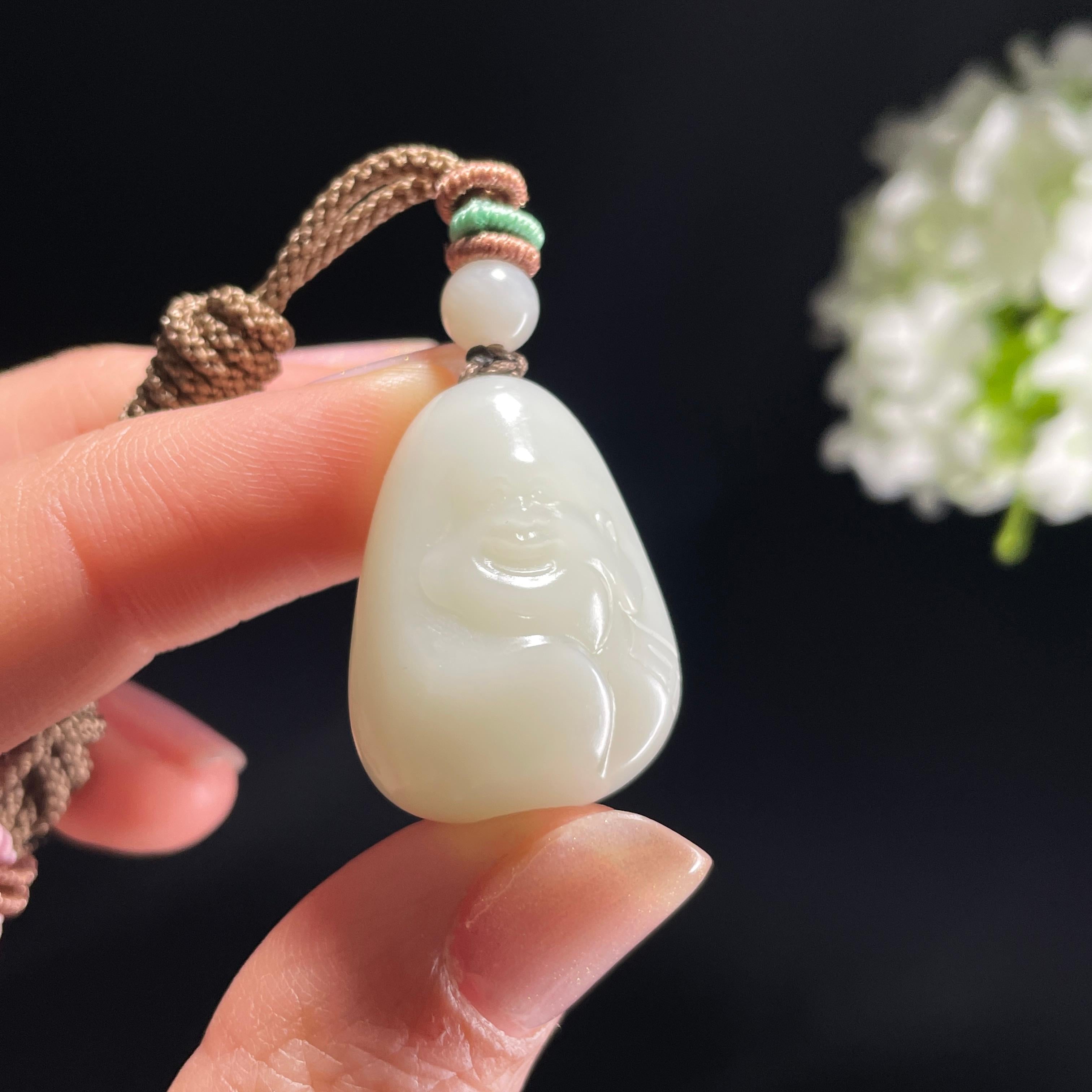 新疆天然和田玉白玉弥勒佛雕刻挂件（yc360333） – 添福玉器
