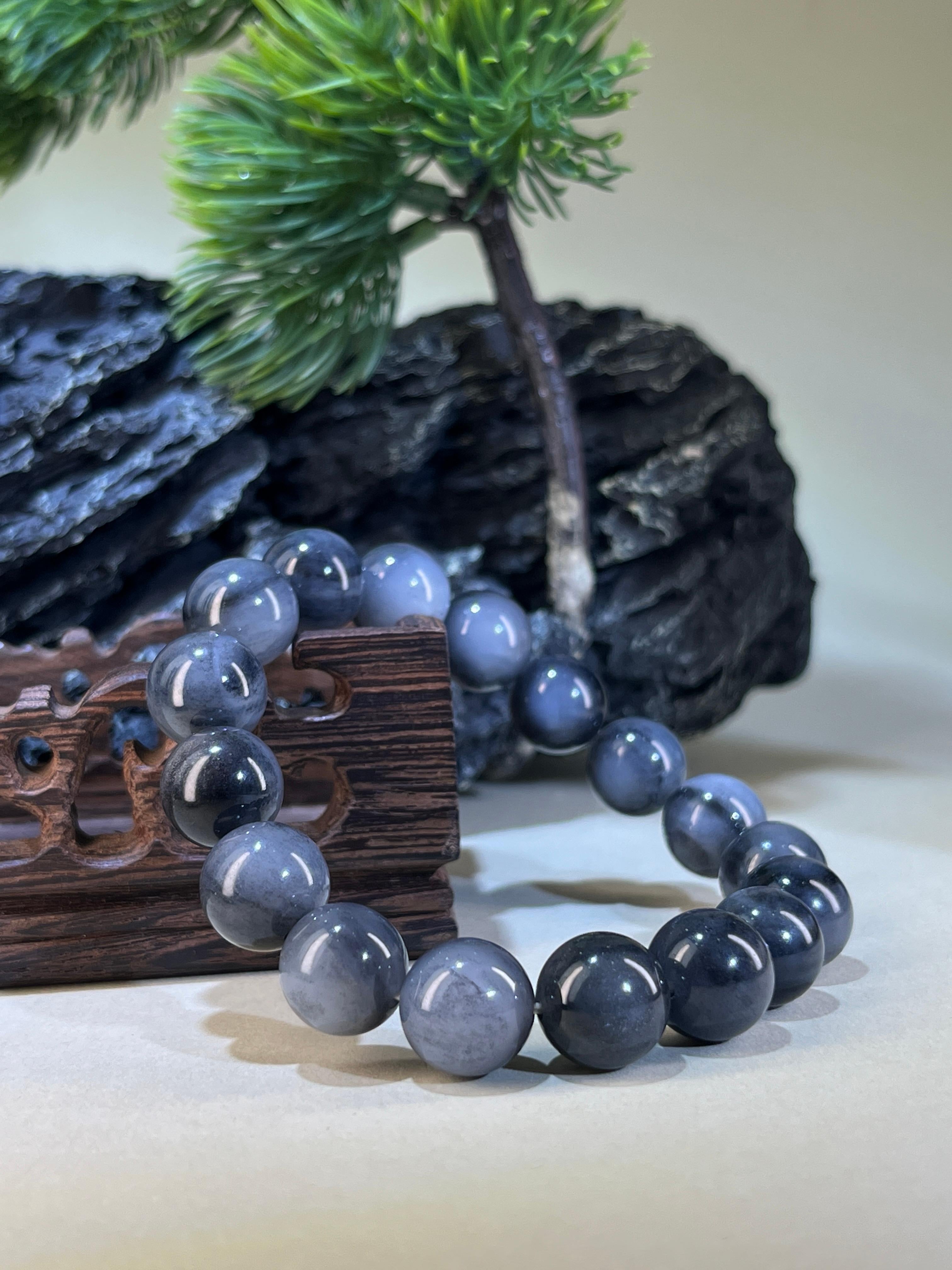 根付　和田玉 和田玉青花圆形珠手串（12.5卡）（yc222817） – 添福玉器