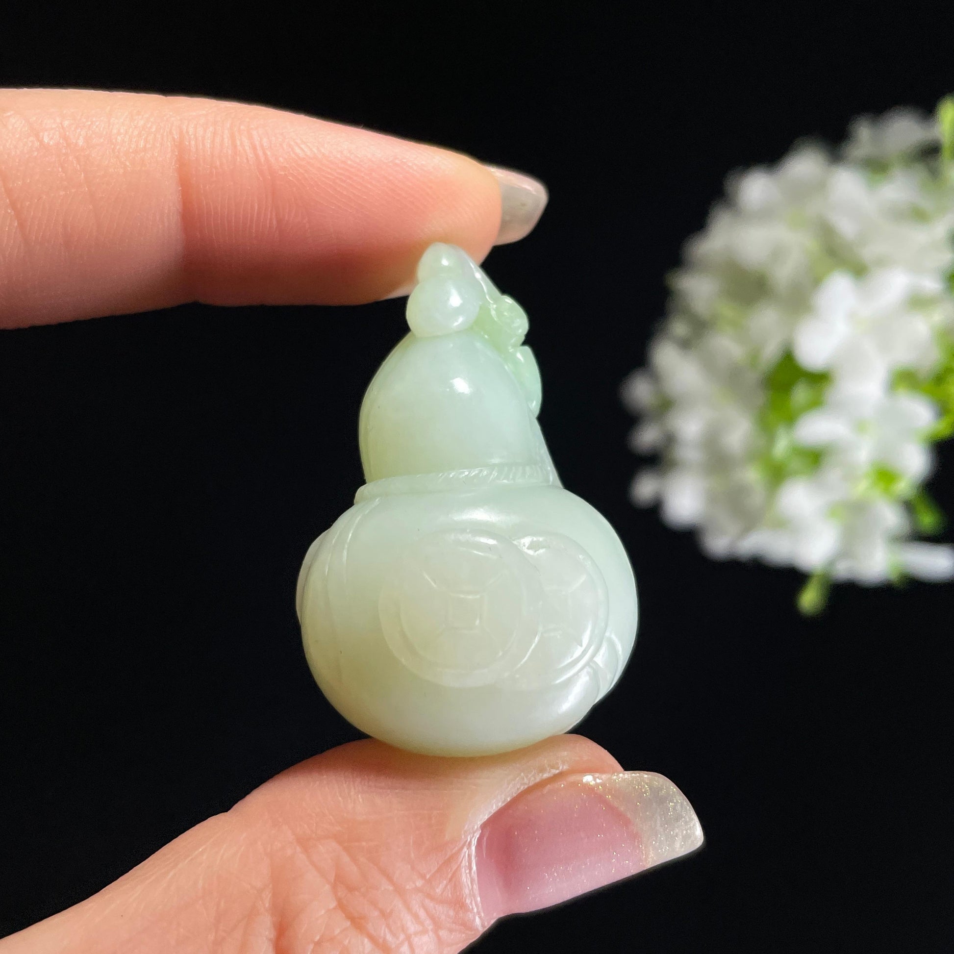 新疆天然和田玉翠玉葫芦吊坠（yc404235）