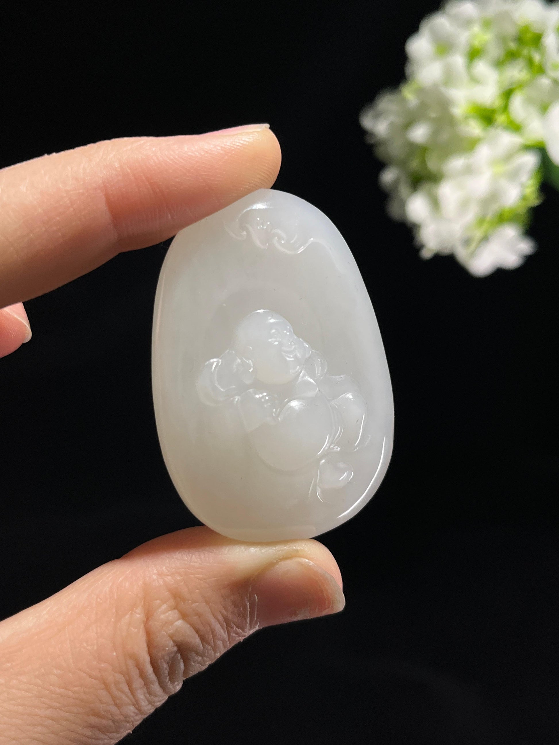 和田玉白玉弥勒佛雕刻挂件（yc257299）