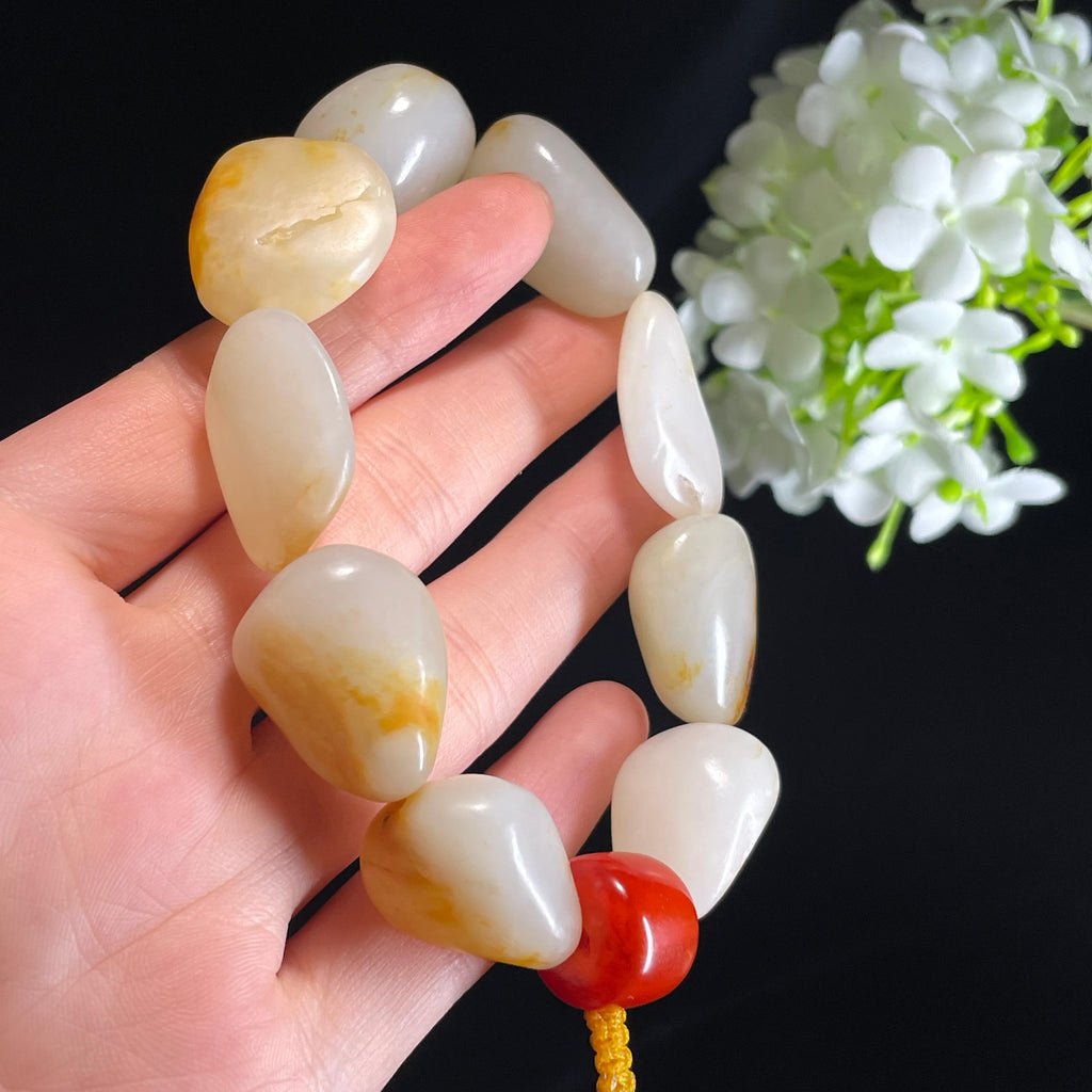 和田玉白玉洒金皮红皮原籽手串（yc356192）