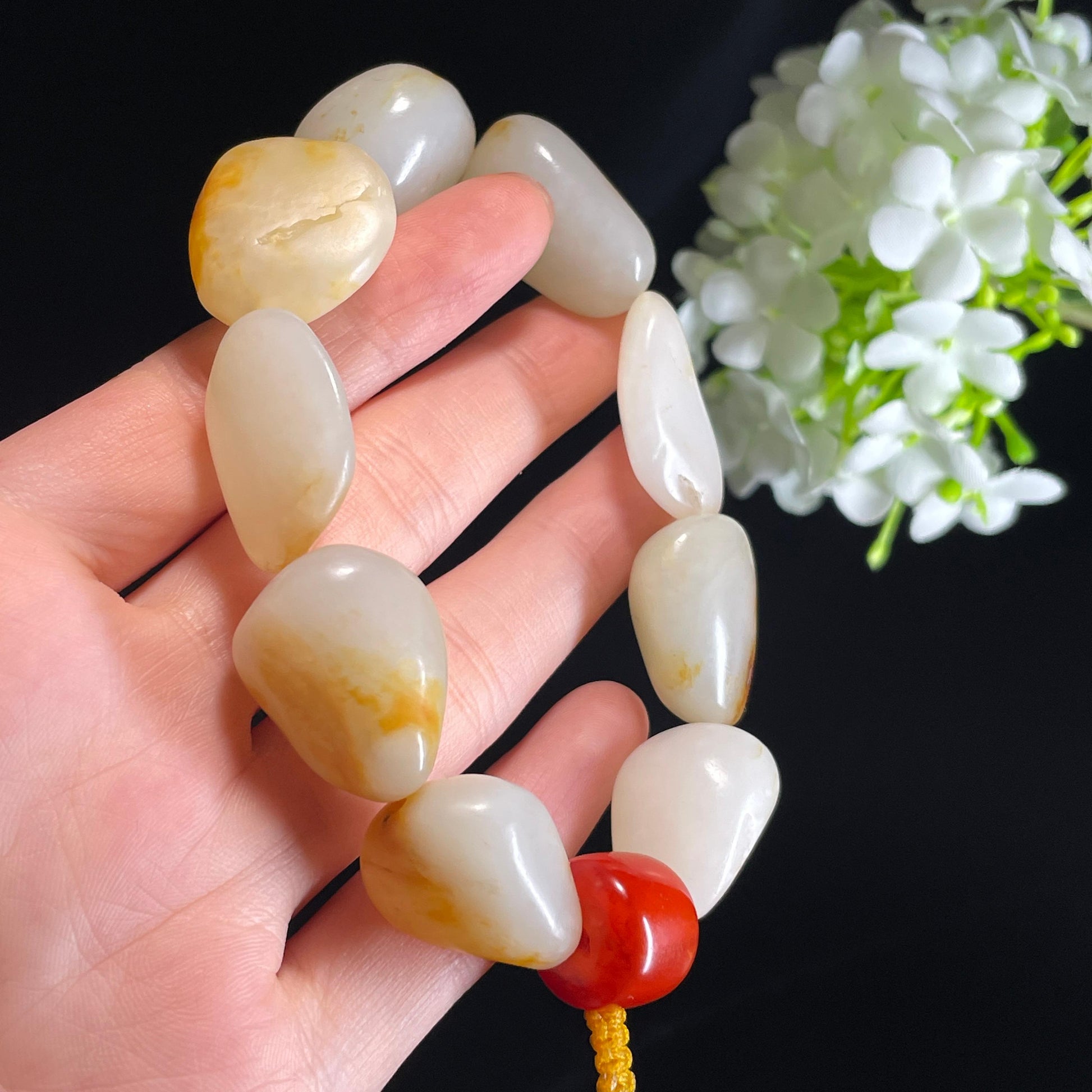 和田玉白玉洒金皮红皮原籽手串（yc356192）