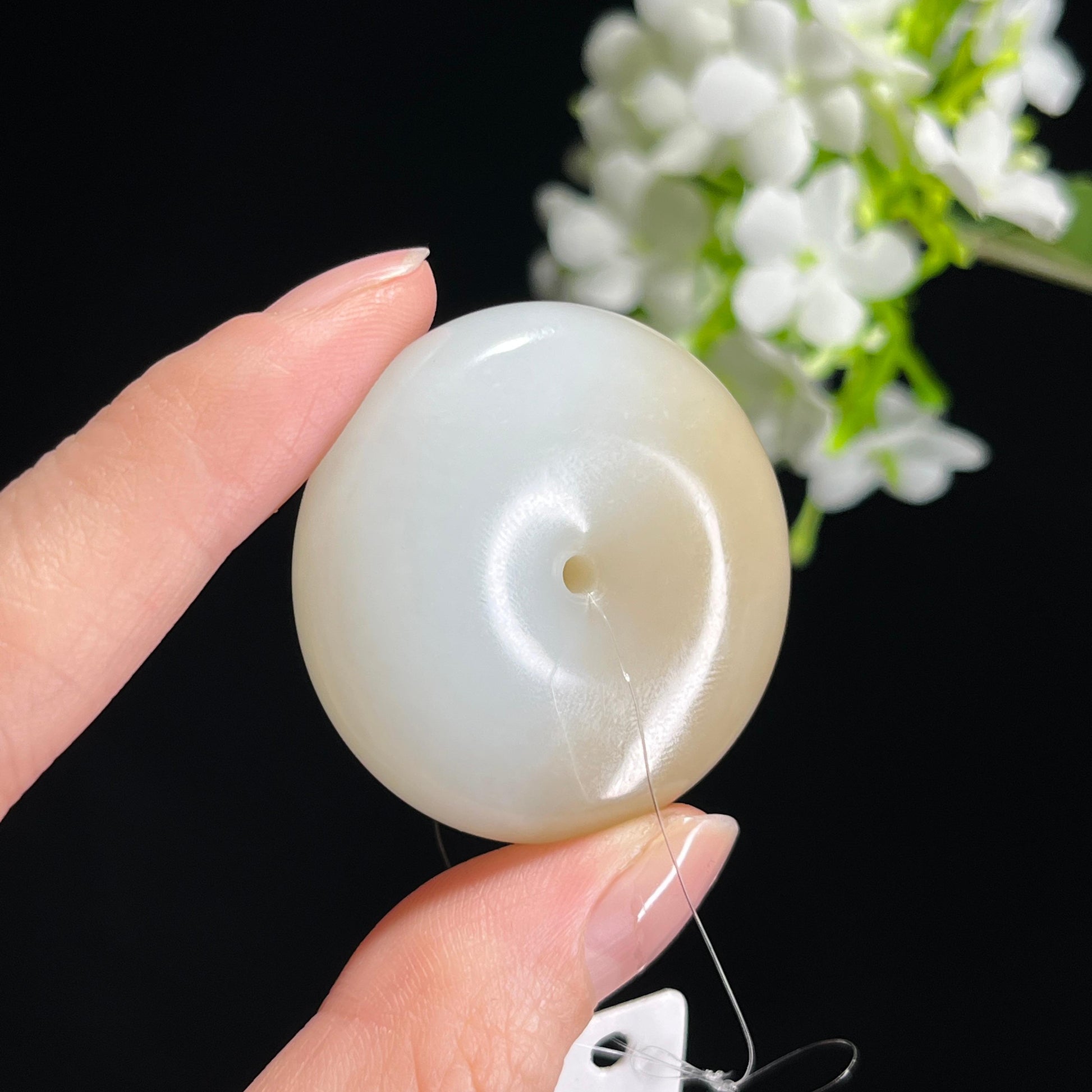 新疆天然和田玉“半糖满月”糖白玉平安扣（yc312623）