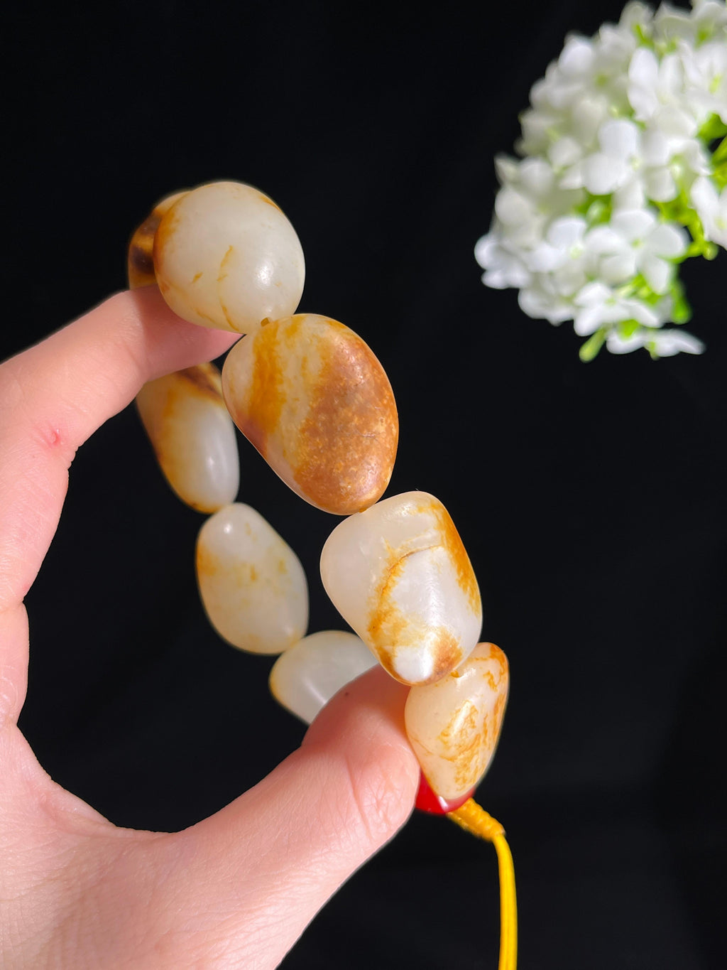 新疆天然和田玉籽料原石洒金皮手串（yc268980）