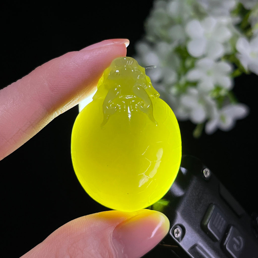 新疆天然和田玉若羌黄口龙龟挂件（yc367230）