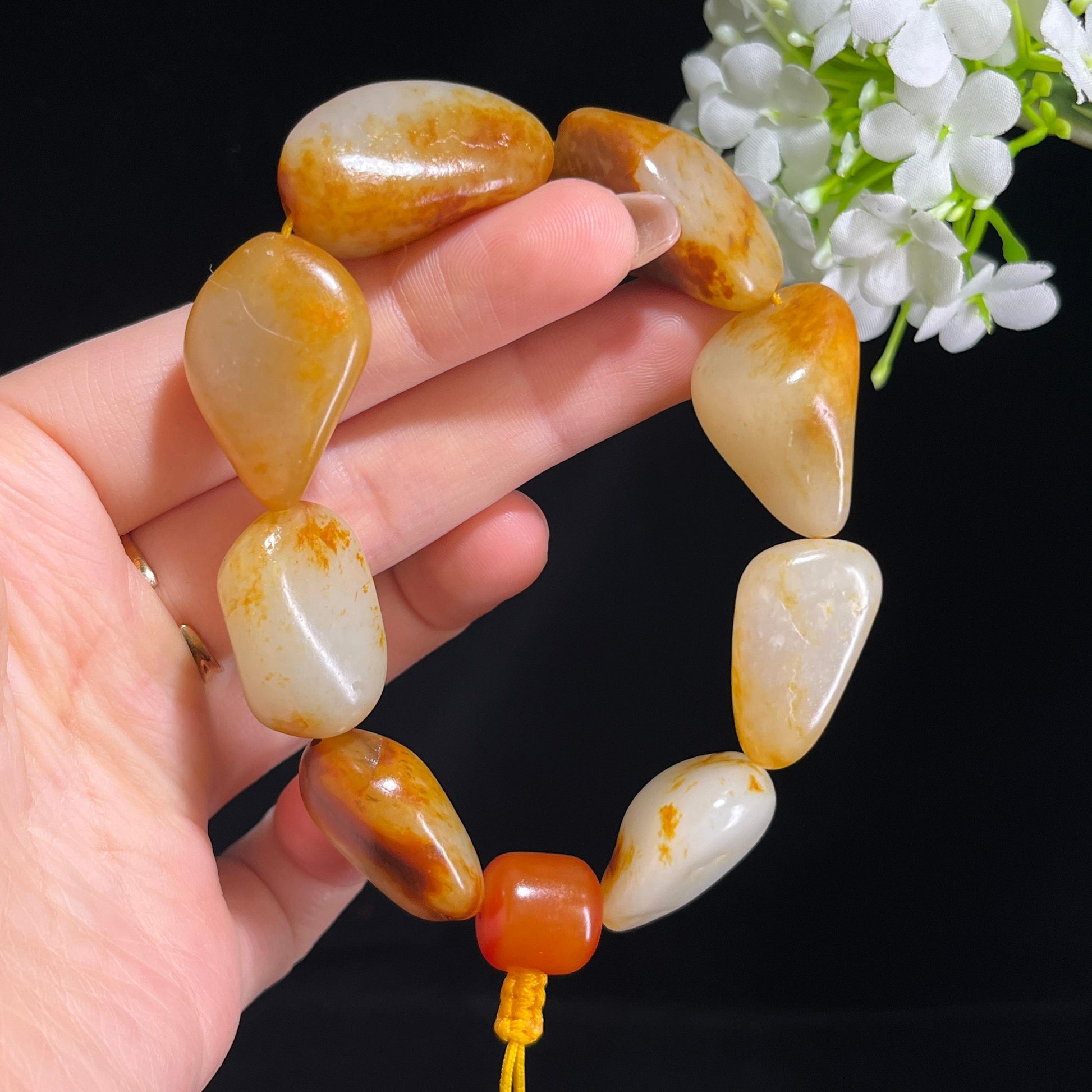 和田玉白玉洒金皮红皮原籽手串（yc381696）