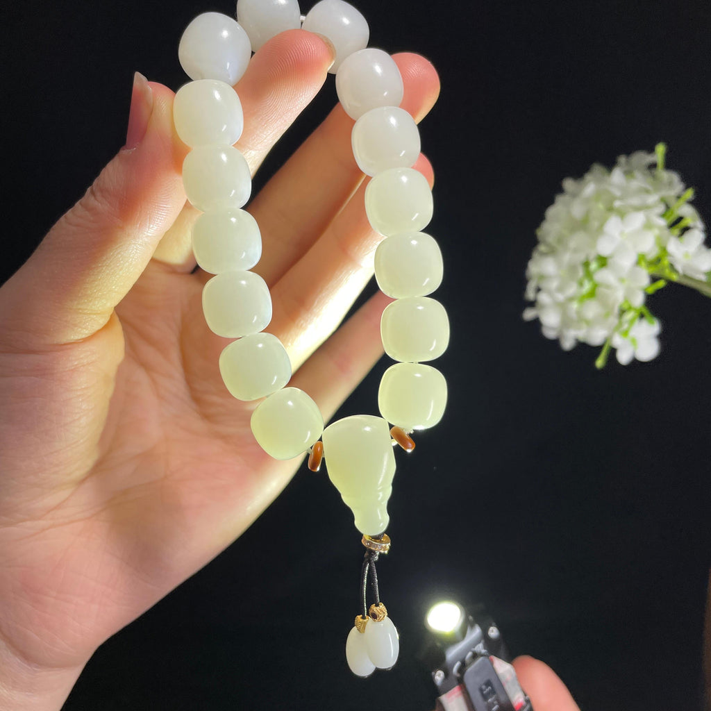 和田玉羊脂白玉老型珠手串（15颗）（yc427017）