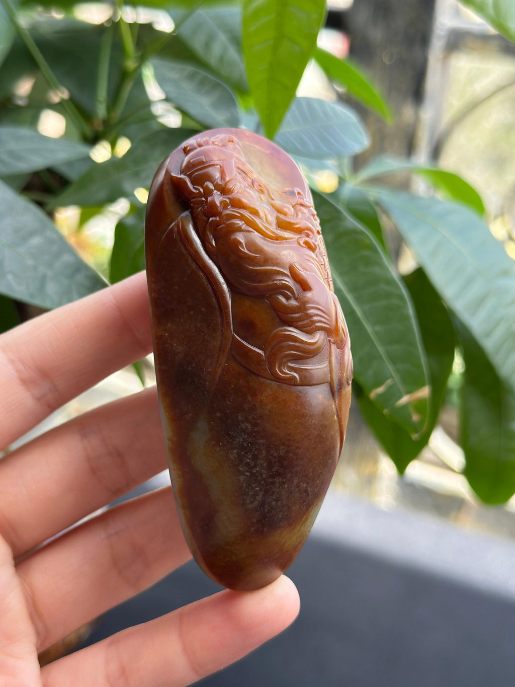 新疆和田玉珍品红皮籽料关公手把件（yc707987）