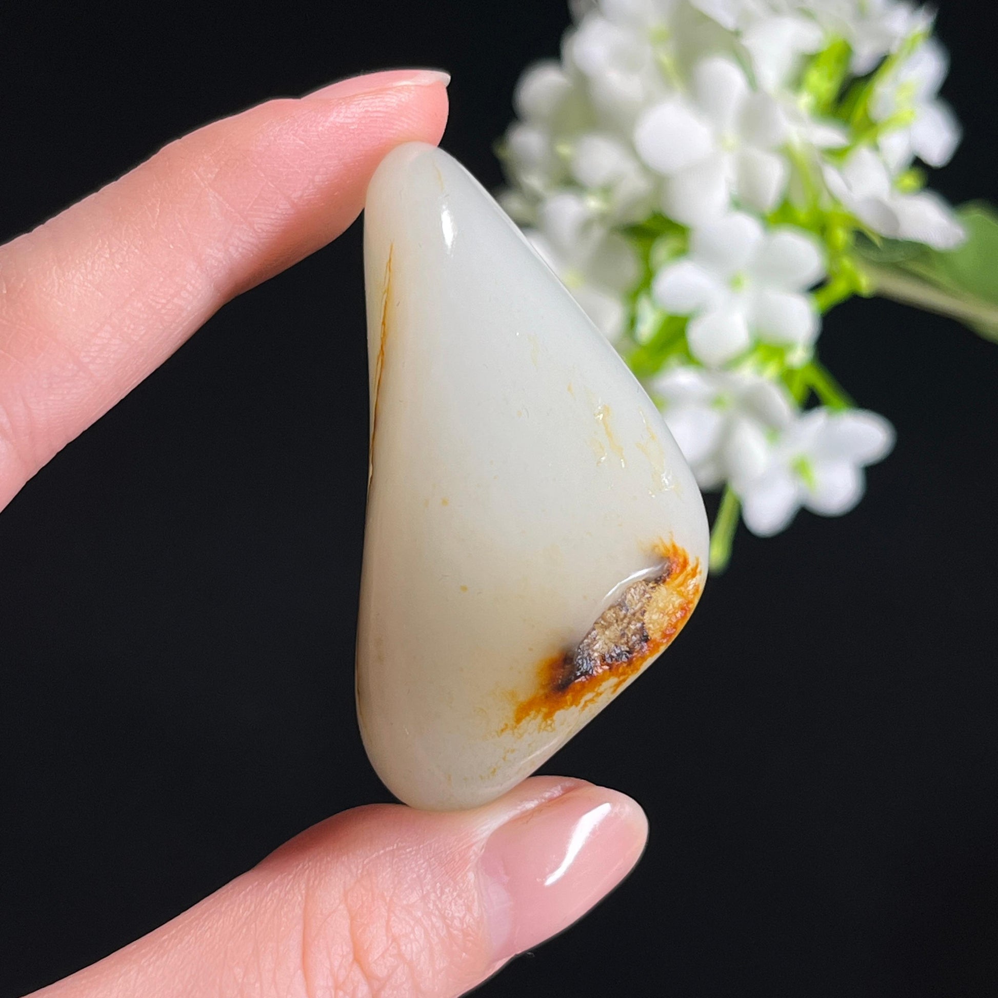 和田玉白玉“秋红漱玉”洒金聚红皮籽料（yc330147）