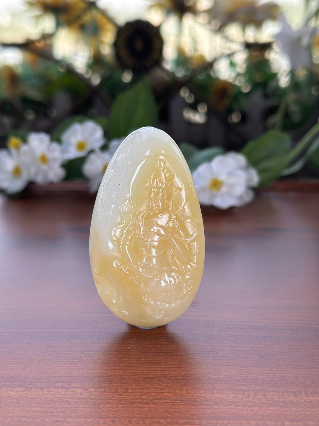 和田玉糖白文殊菩萨挂件（yc705030）
