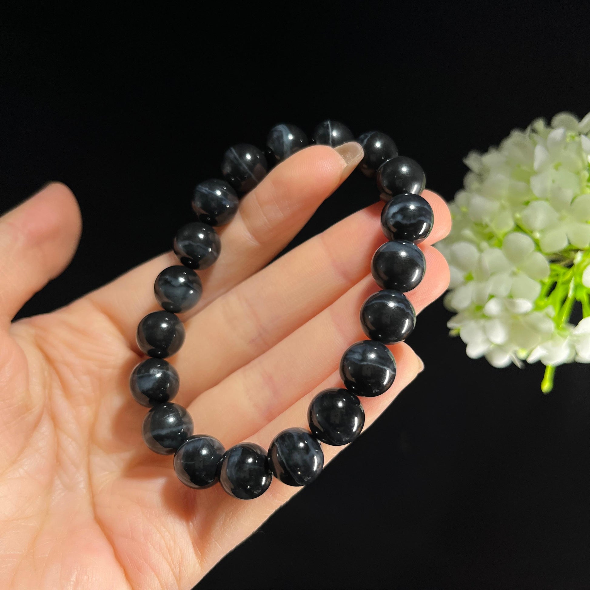 和田玉青花圆珠手串（19颗）（yc389106）