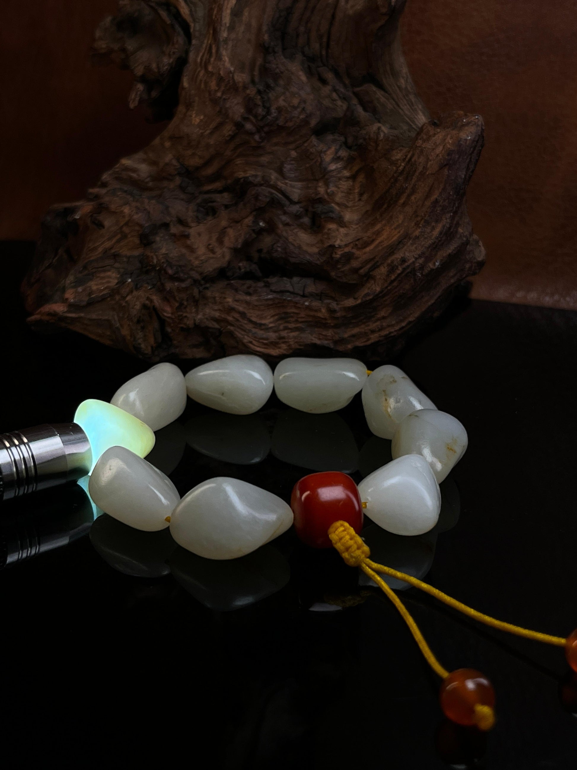 新疆和田玉白玉籽料原石手串独籽无修（yc229206）