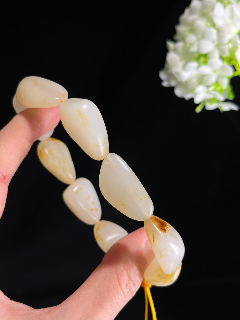 新疆天然和田玉白玉籽料原石洒金皮手串（yc269053）
