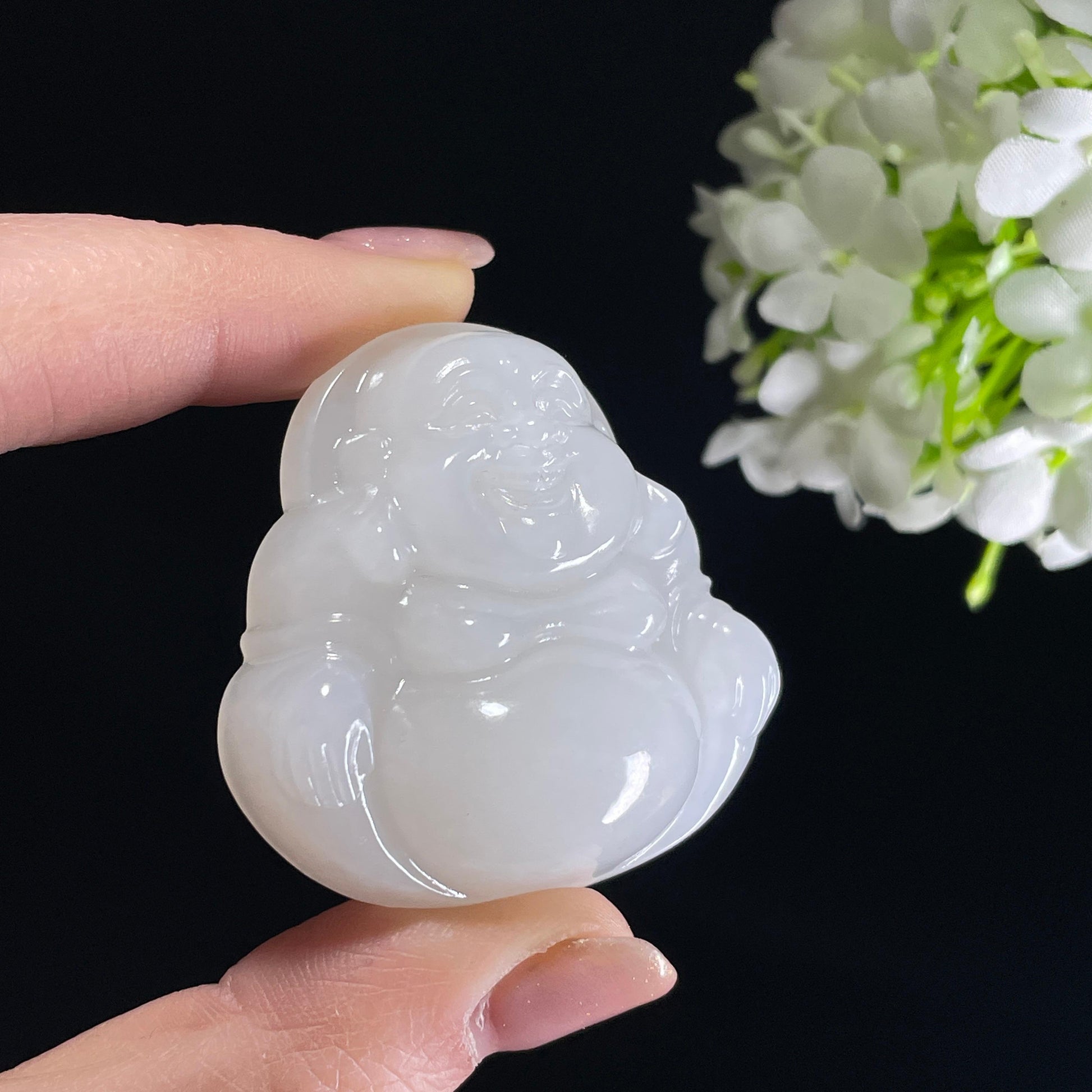 新疆天然和田玉白玉弥勒佛雕刻挂件（yc342021）