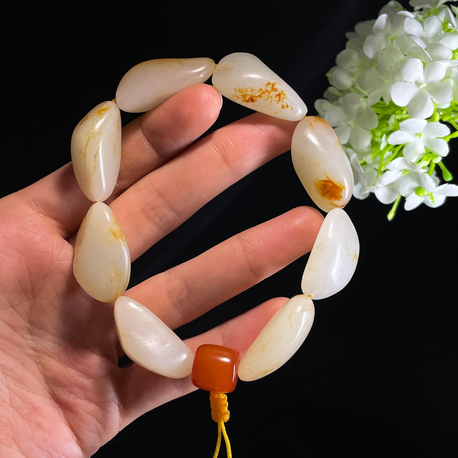和田玉白玉洒金皮红皮原籽手串（yc356665）