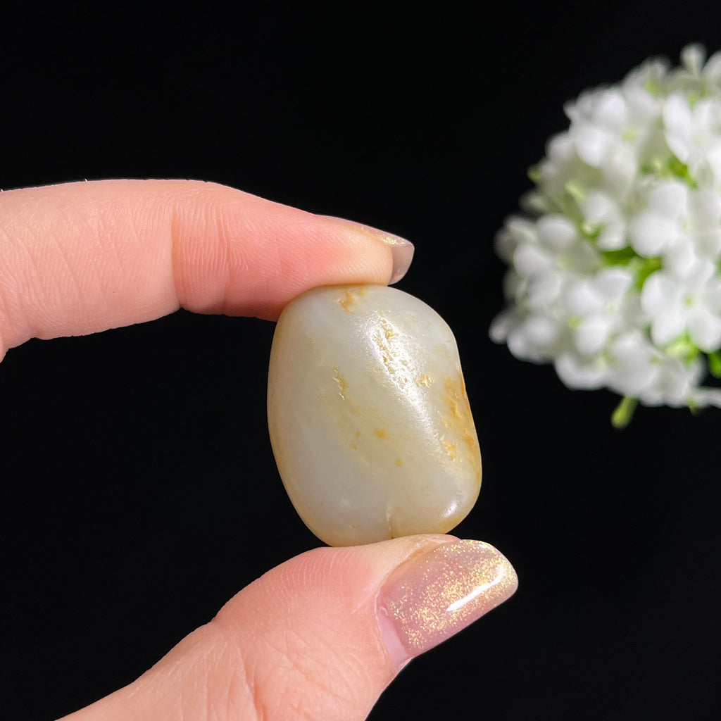 和田玉青白玉洒金皮“玉抱金晖”籽料原石（yc301939）