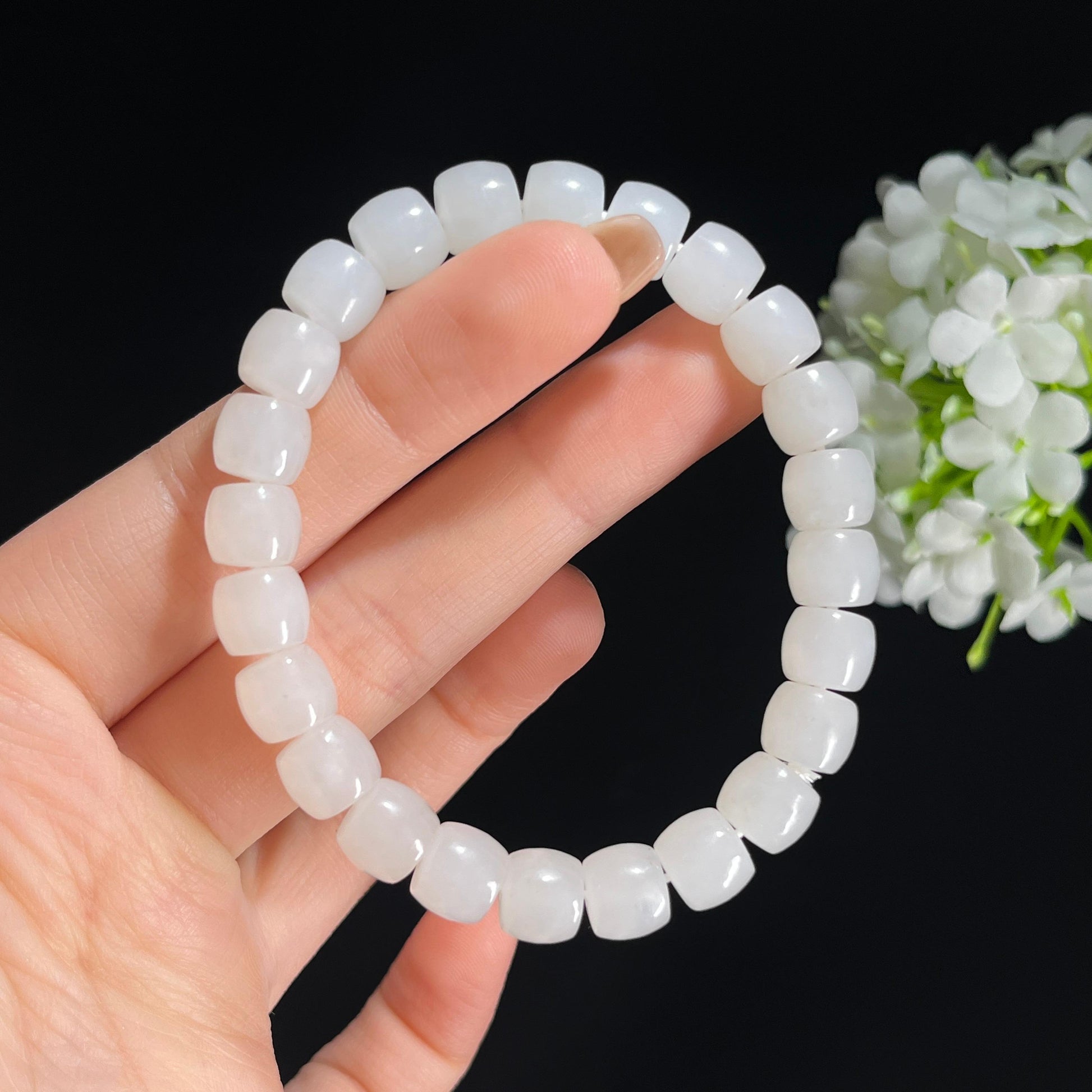 s，和田玉白玉直切珠手串（yc379794）