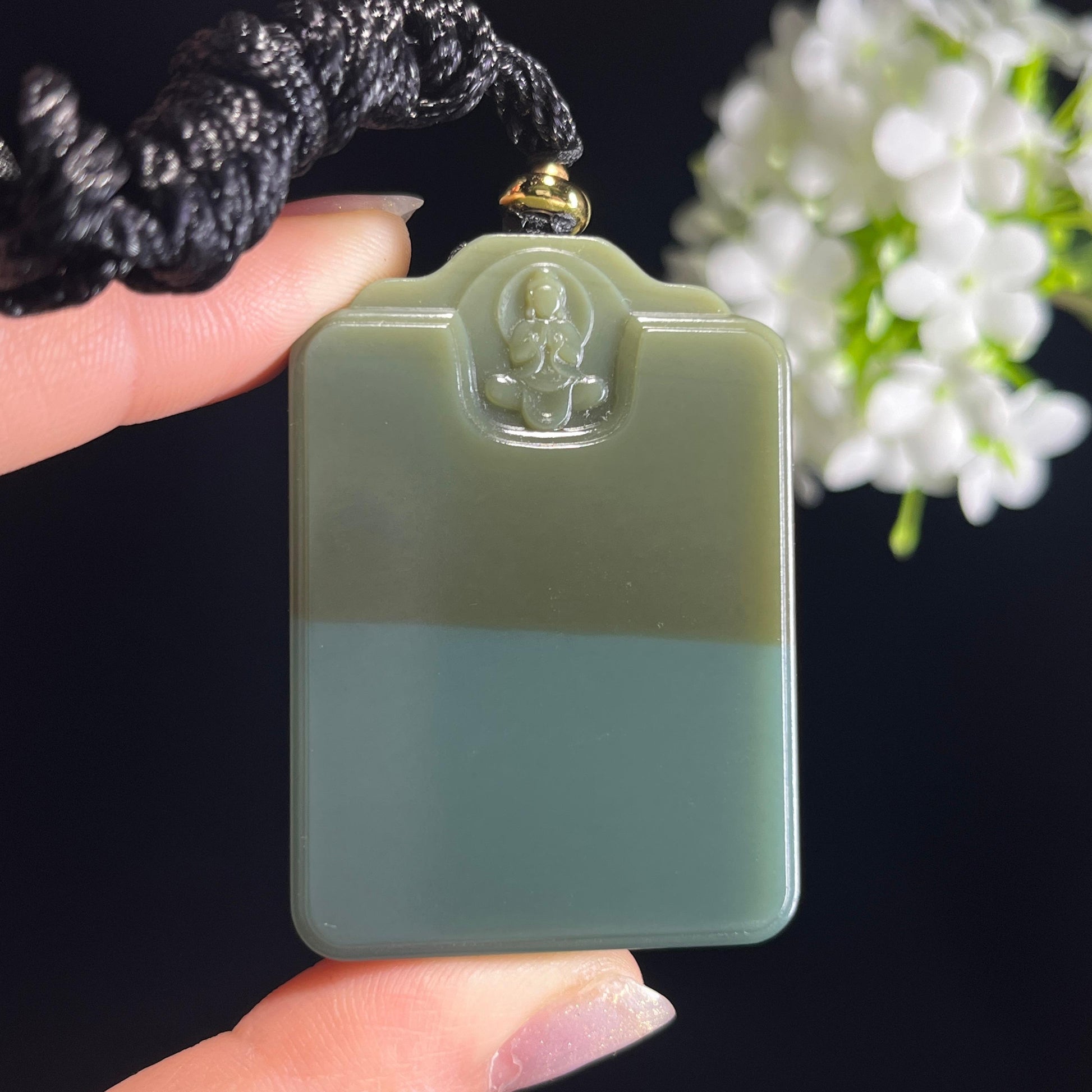 新疆天然和田玉“静水莲生”青玉平安无事牌（yc330283）