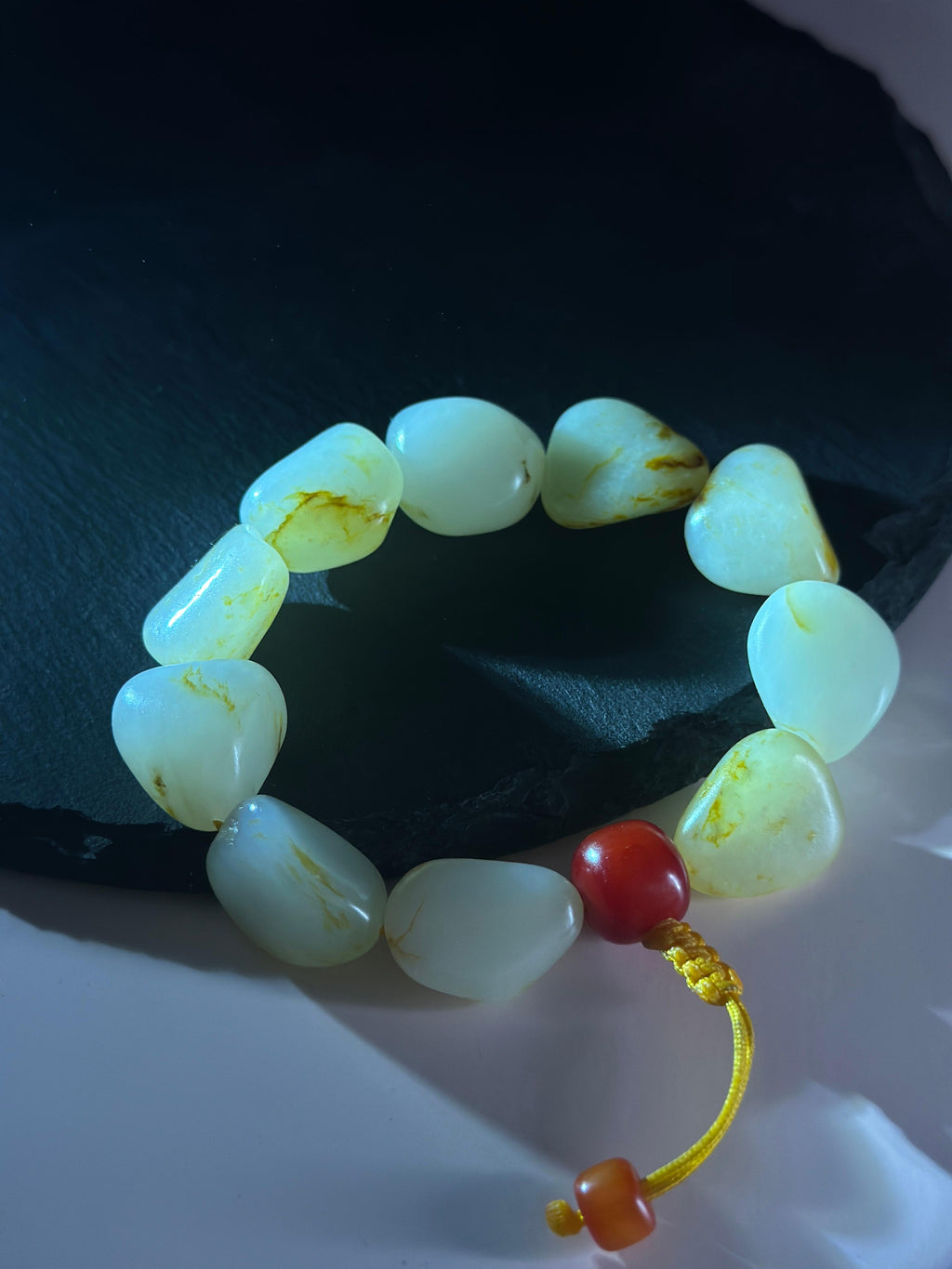 新疆和田玉白玉洒红皮原籽手串（10颗）（yc748573）