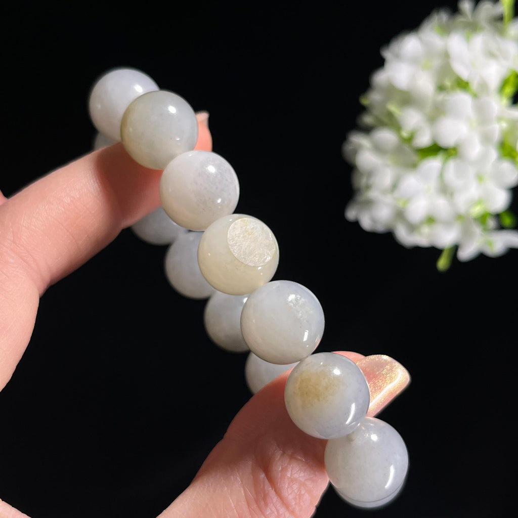 和田玉点墨青花带洒金皮籽料手串（卡14）（yc303430）