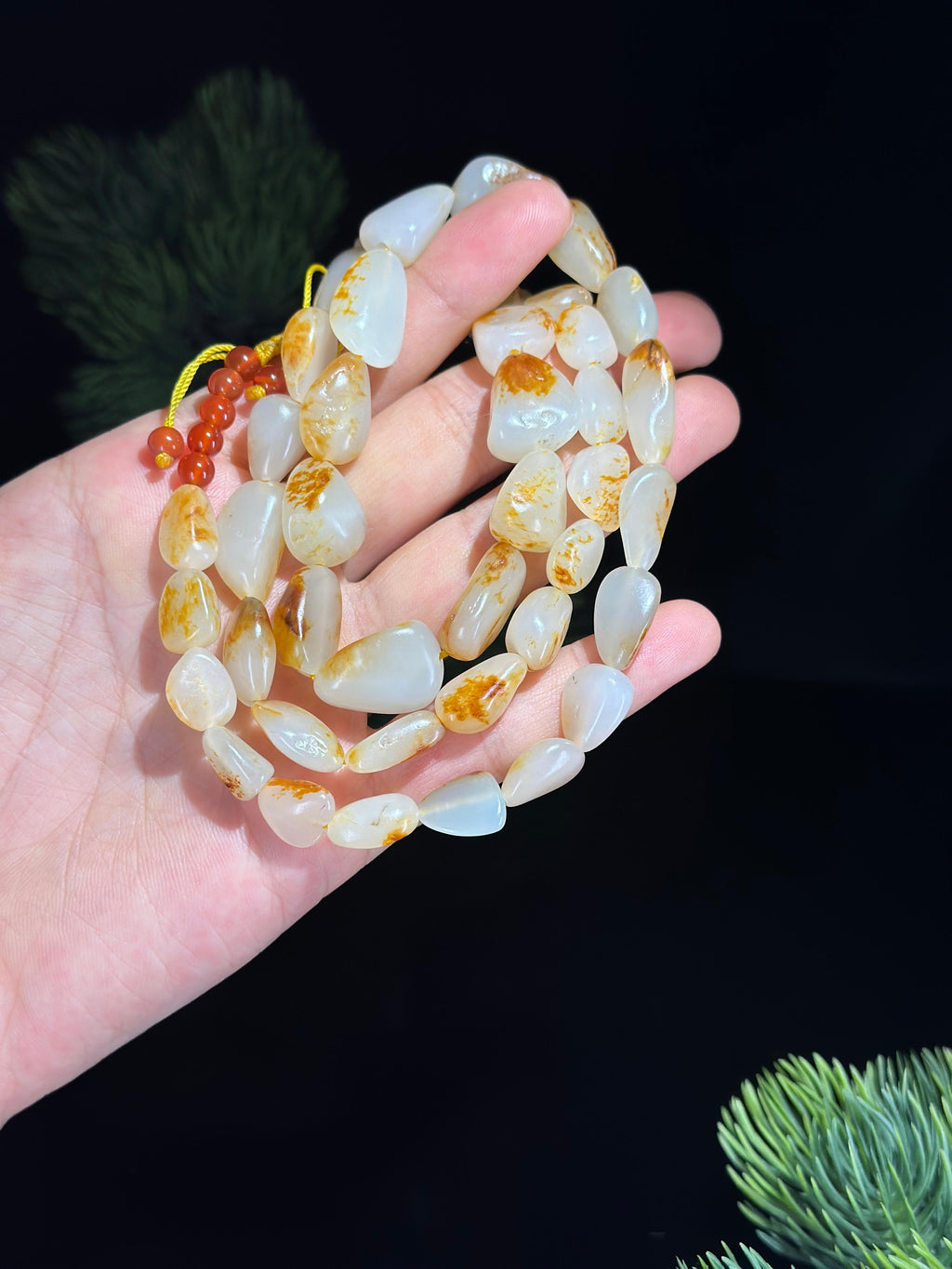 新疆和田玉洒金皮洒红皮精品原籽项链（yc477805）