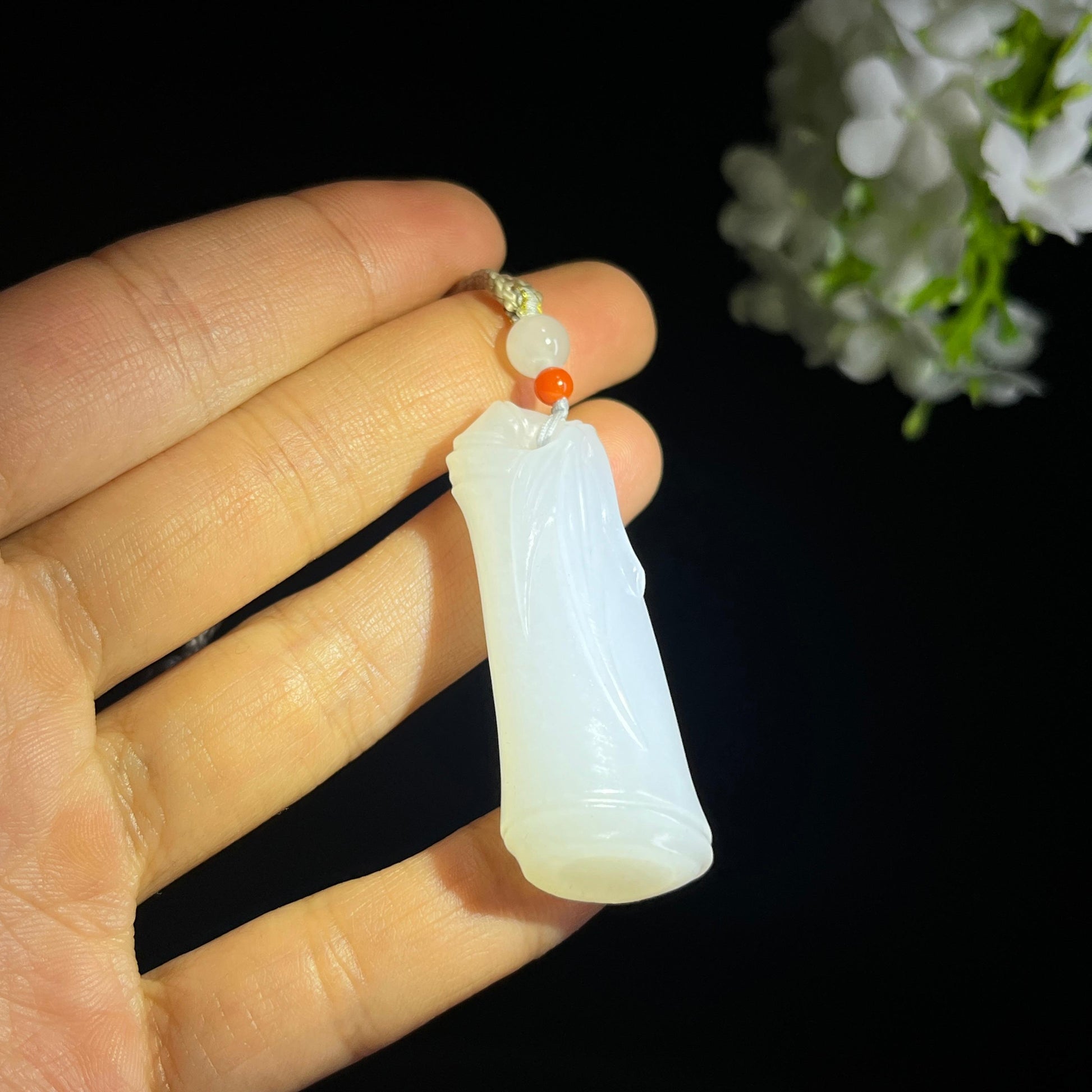 和田玉白玉“势如破竹”竹节随形雕挂件（yc349446）