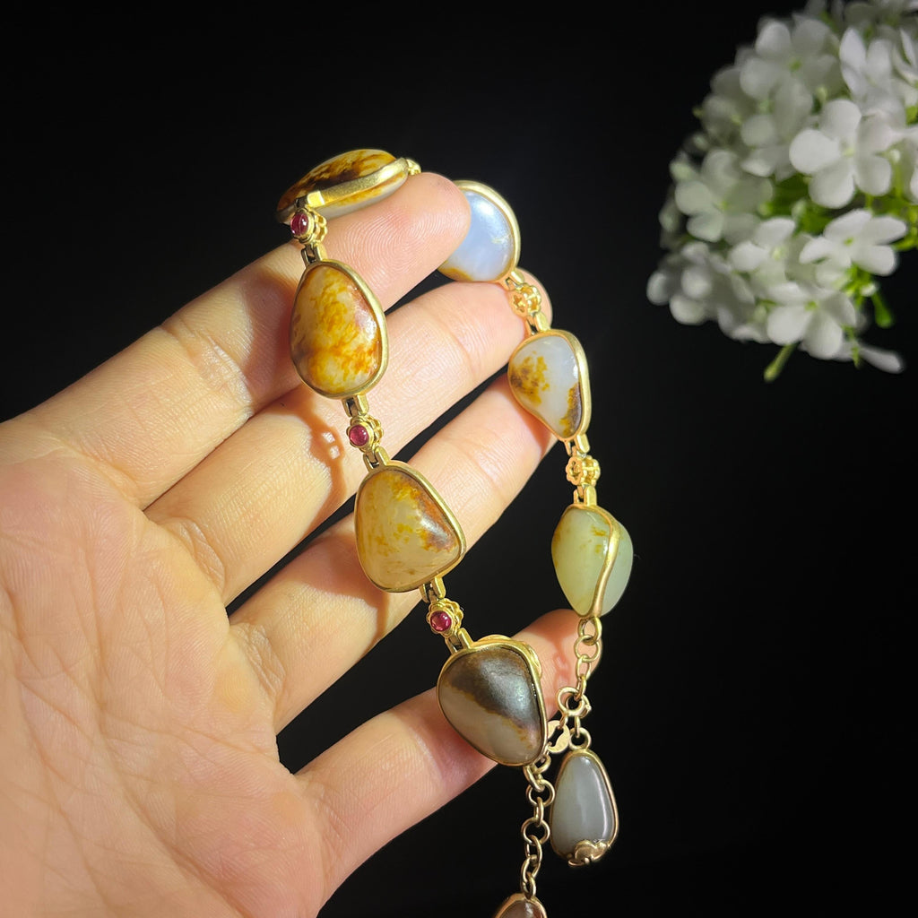 18k金镶玉精品籽料原石手串（金15g）（yc288831）