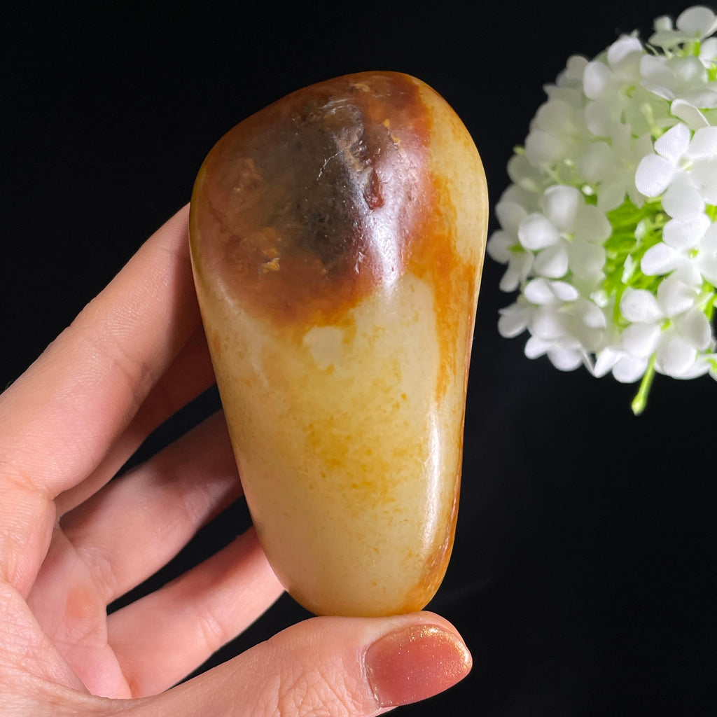 和田玉白玉“黄云衔霞”洒金皮聚红皮籽料（yc384274）