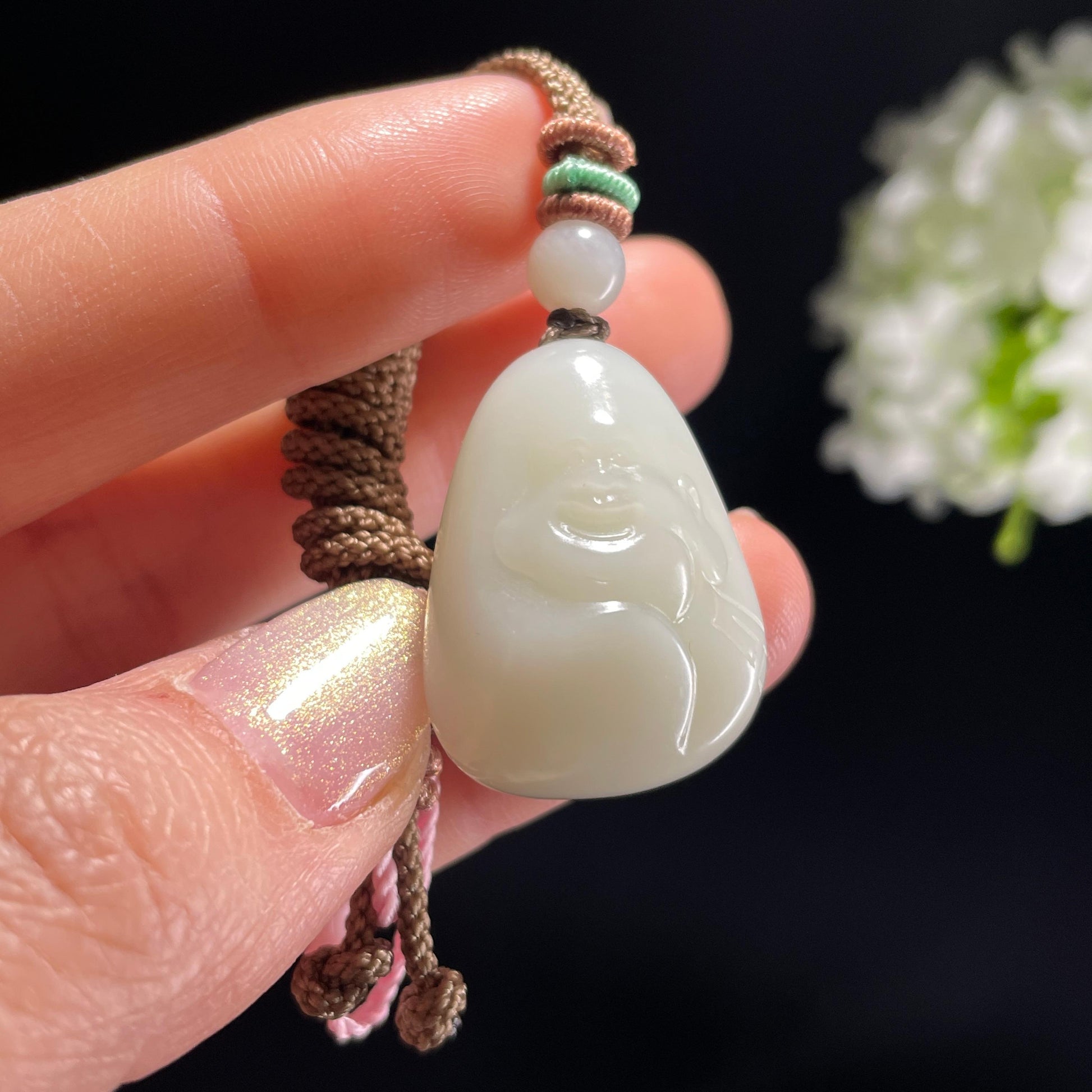 新疆天然和田玉白玉弥勒佛雕刻挂件（yc360333）