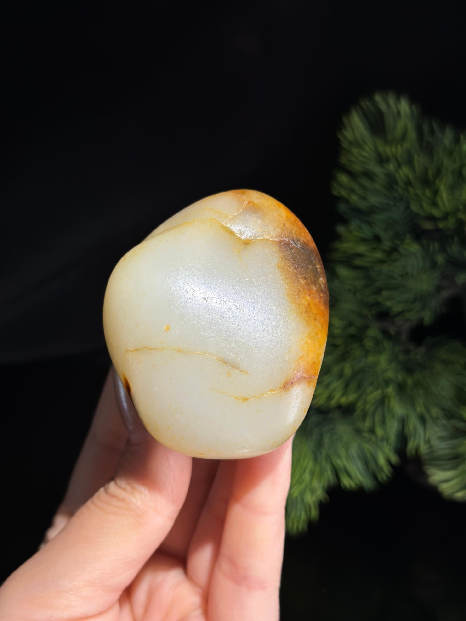新疆和田玉白玉黑红皮珍品籽料手把件（yc495483）