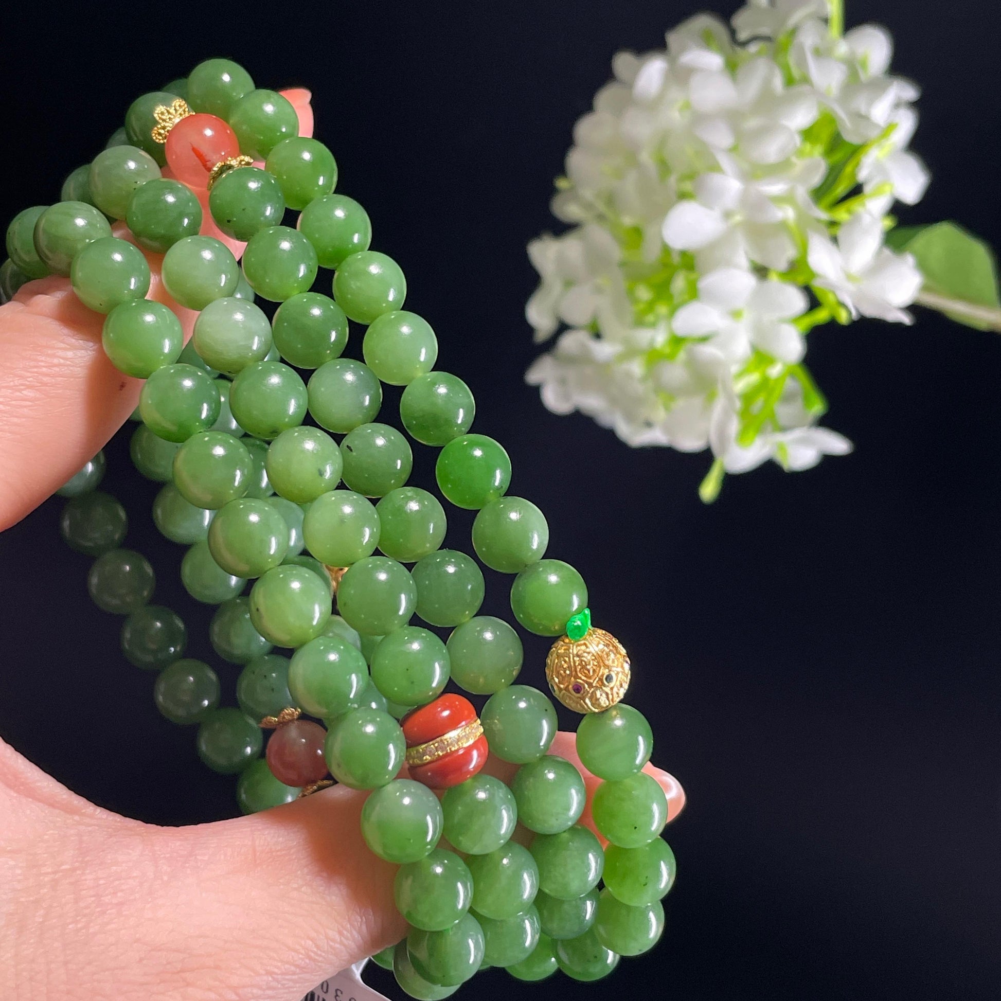 和田玉碧玉圆珠项链（yc347533）