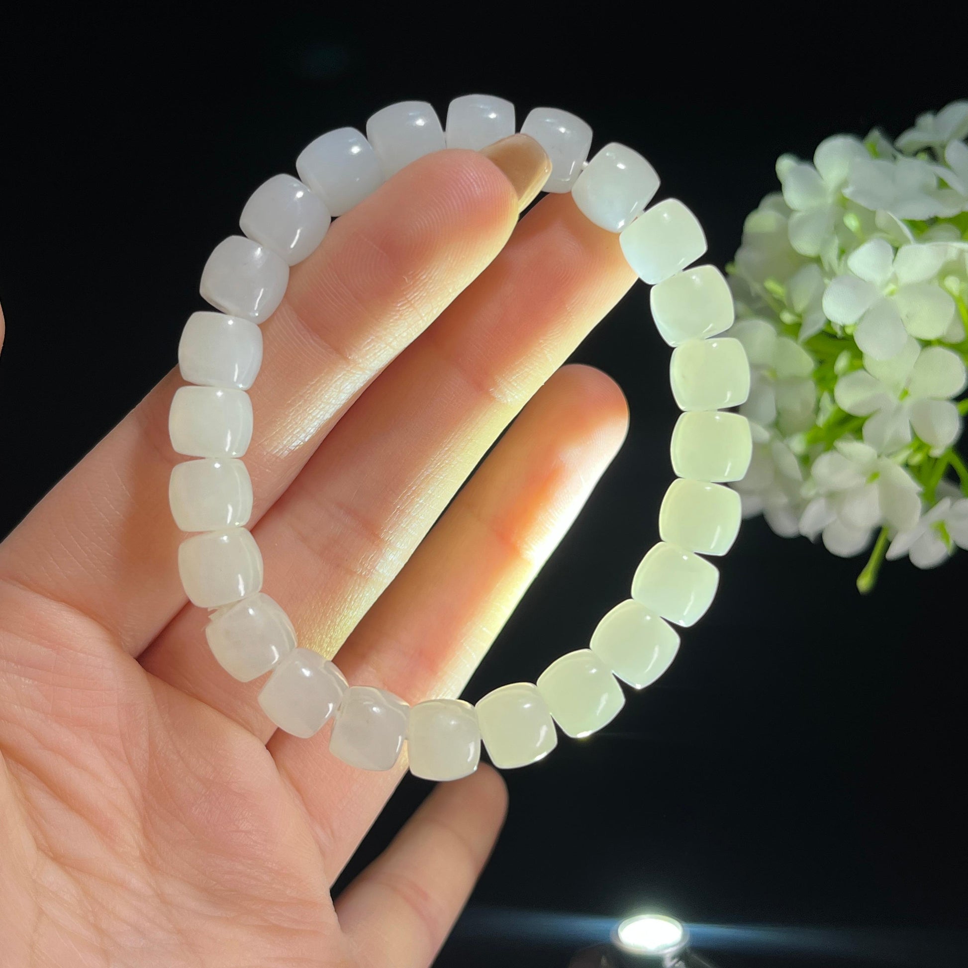 s，和田玉白玉直切珠手串（yc379794）