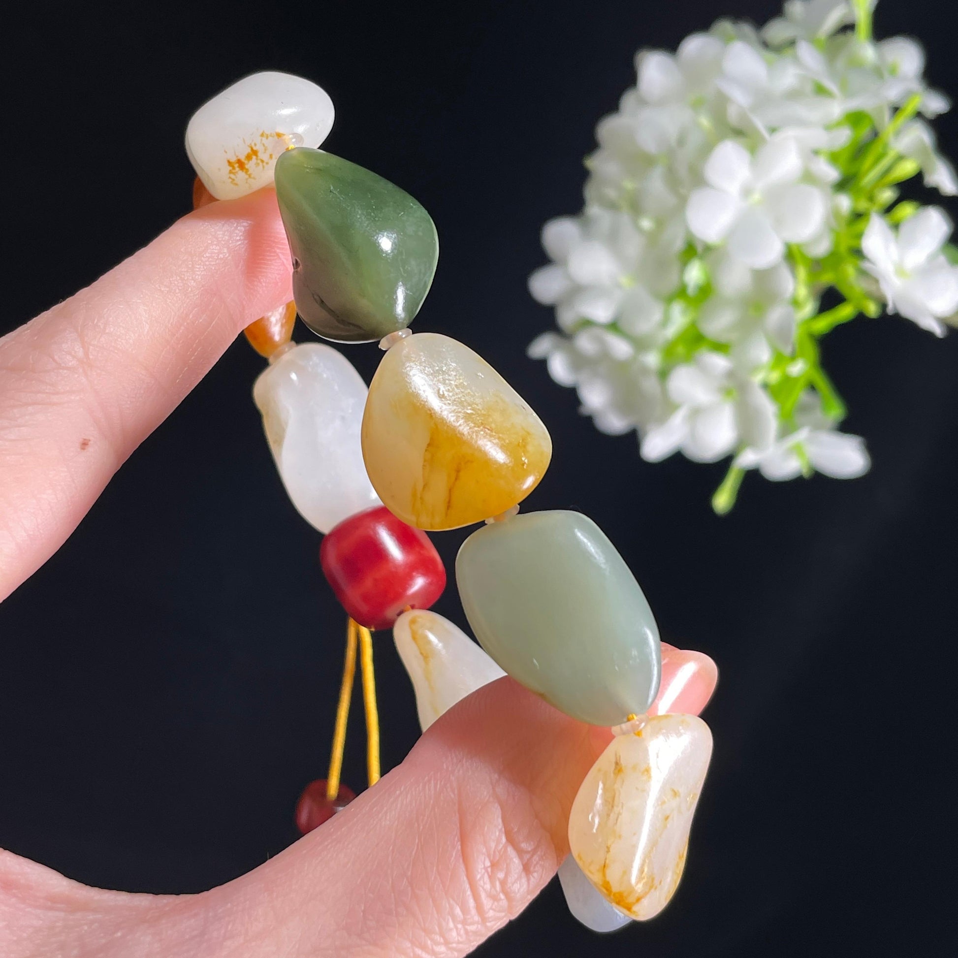 新疆天然和田玉多宝原籽手串（9颗）（yc396032）