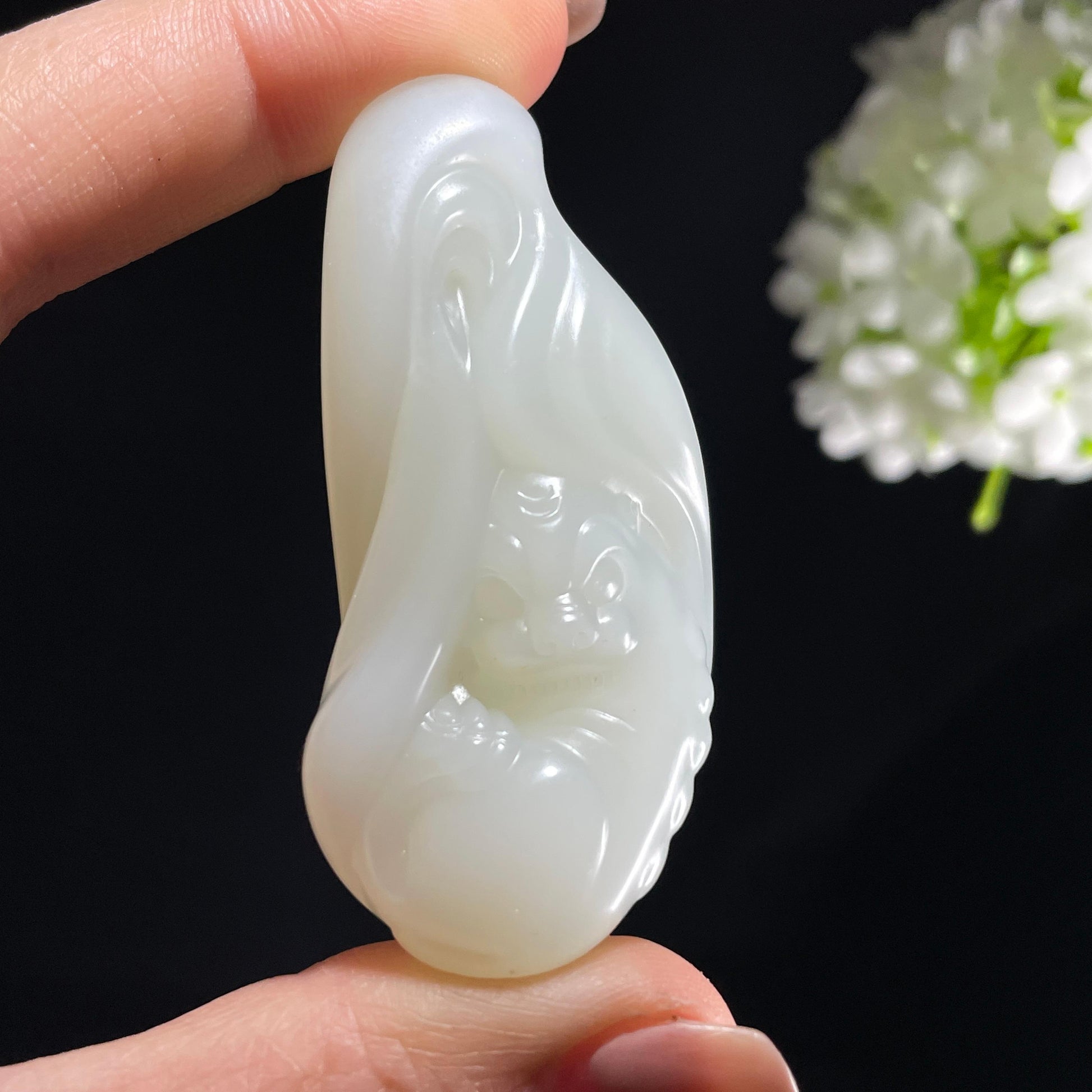 和田玉羊脂白玉貔貅随形雕挂件（yc393146）