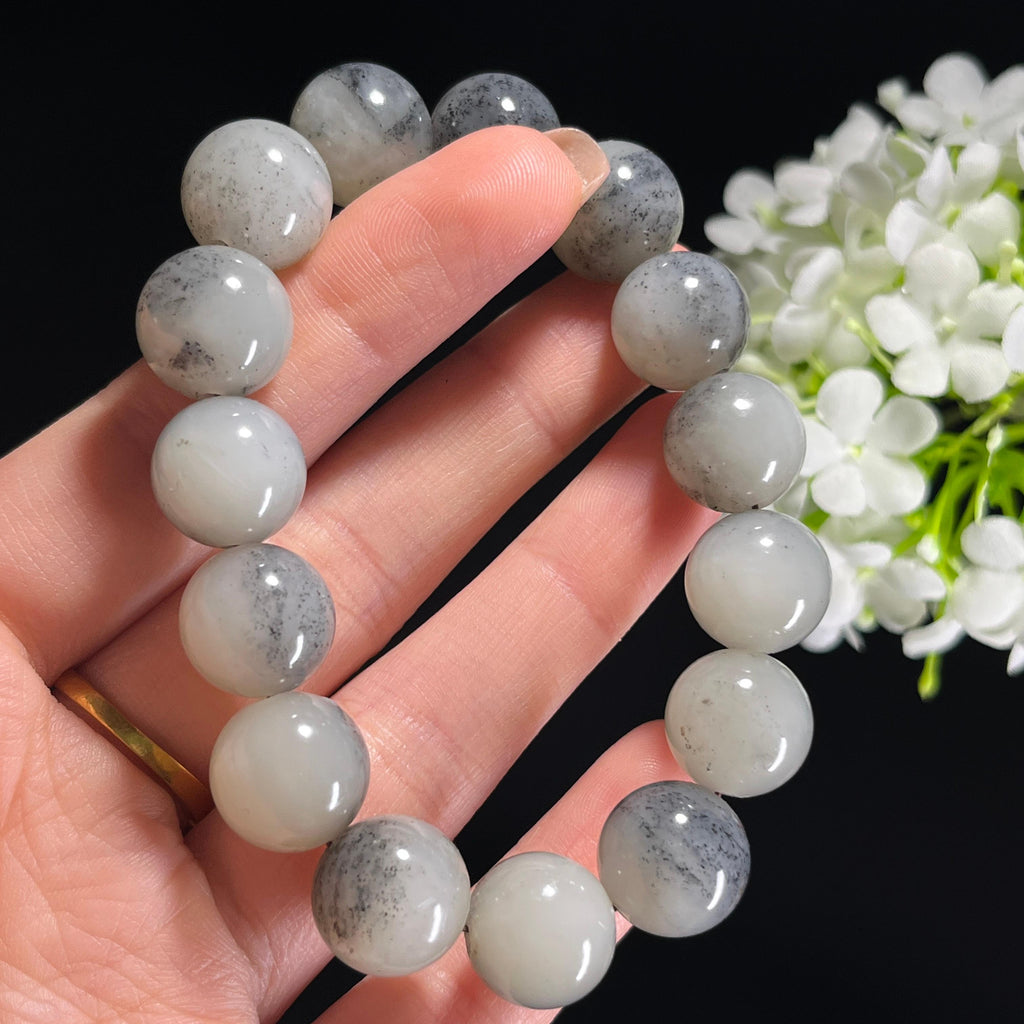 新疆天然和田玉“素雪轻烟”青花籽料手串（yc307011）