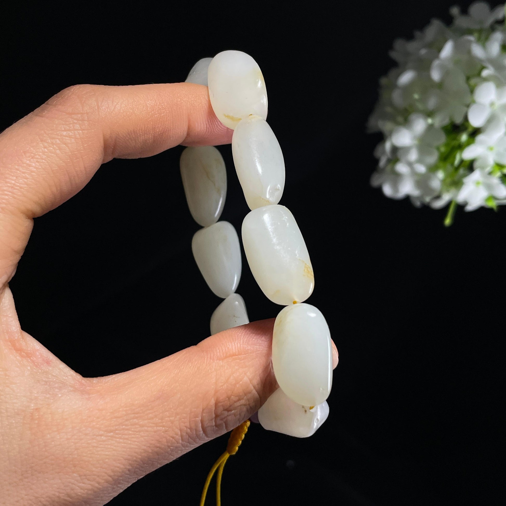 新疆天然和田玉白玉洒金皮原籽手串（yc355799）