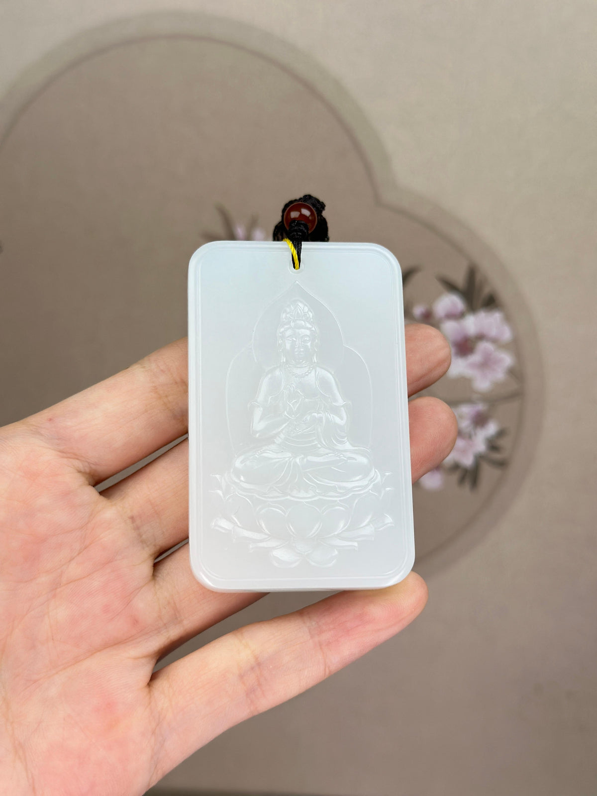 珍品和田玉羊脂白玉坐莲观音挂件（yc751376）