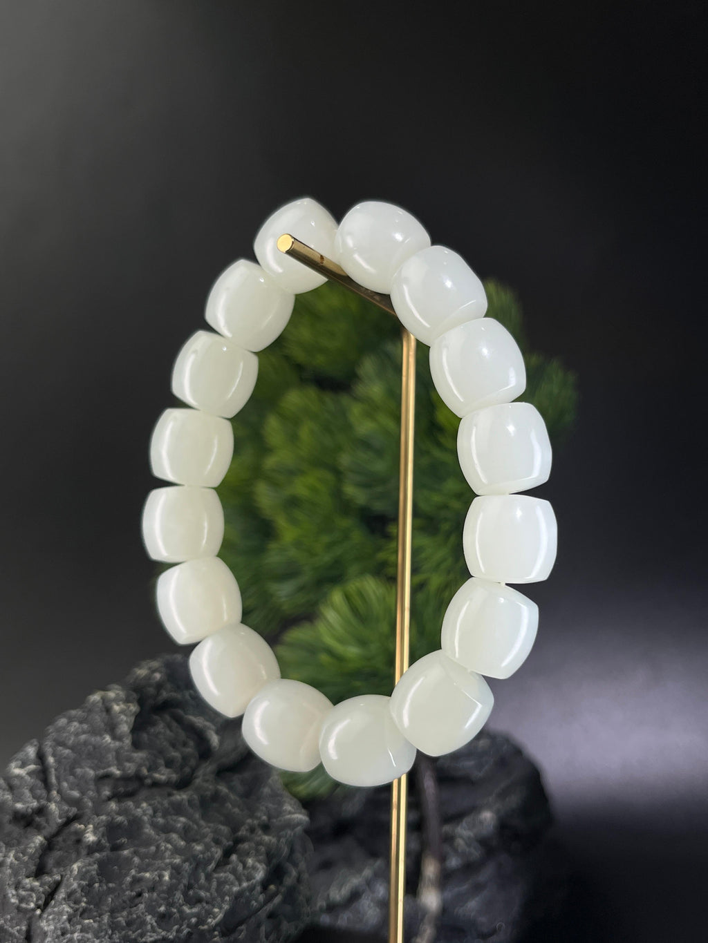 和田玉山料白玉直切珠手串（13.5卡）（yc228607）