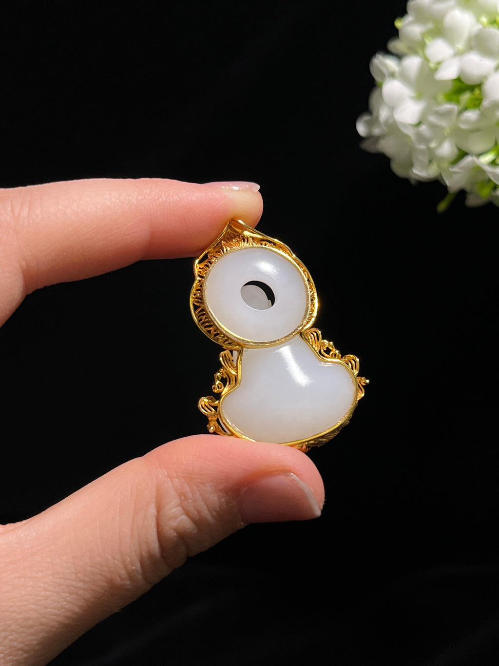 18k金镶和田玉“圣境禅心”挂件3（两件一起卖）（yc267157）