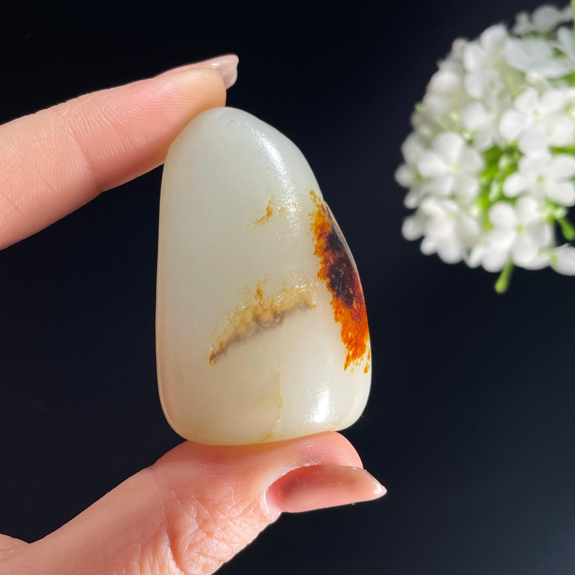 2026.4.9广告流，和田玉白玉“朱泥点玉”黑红皮籽料（yc386305）