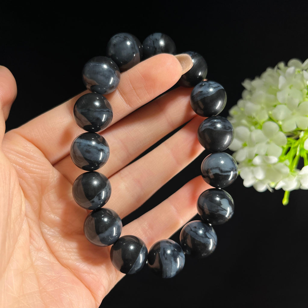 和田玉青花圆珠手串（15颗）（yc389104）