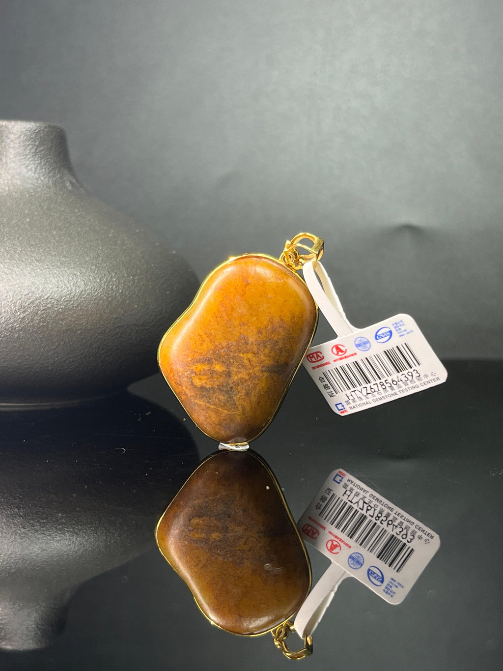 新疆和田玉籽料原石黄沁18k金镶玉吊坠3（yc243612）