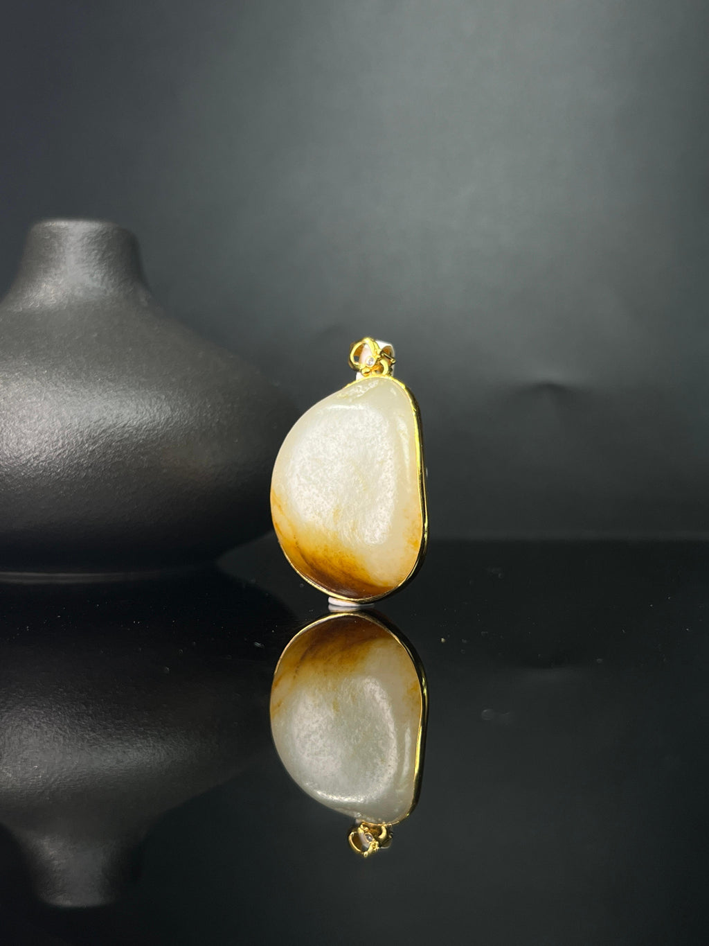 新疆和田玉籽料原石洒金皮18k金镶玉吊坠6（yc243617）