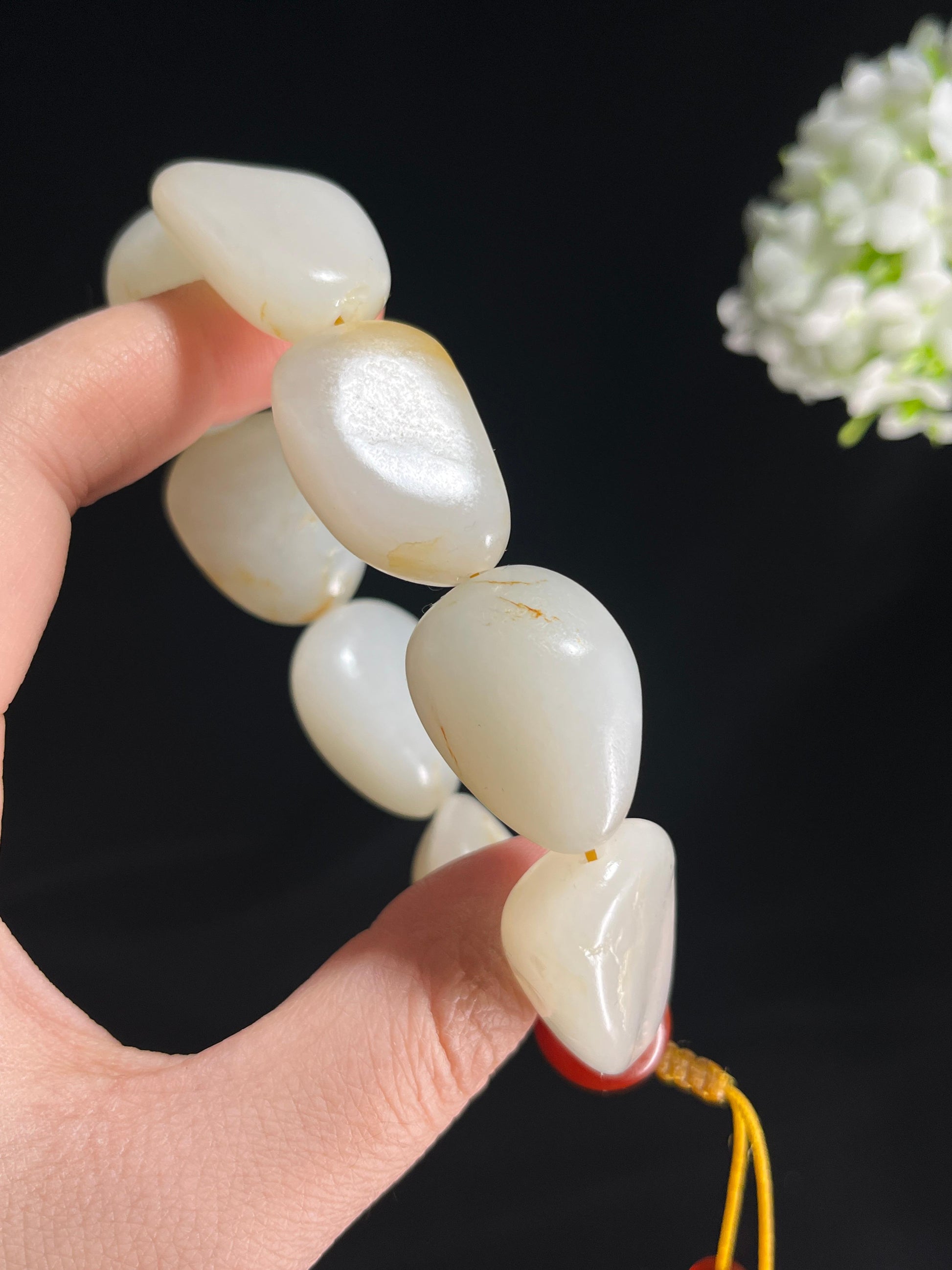 新疆天然和田玉白玉籽料原石洒金皮手串（yc269065）