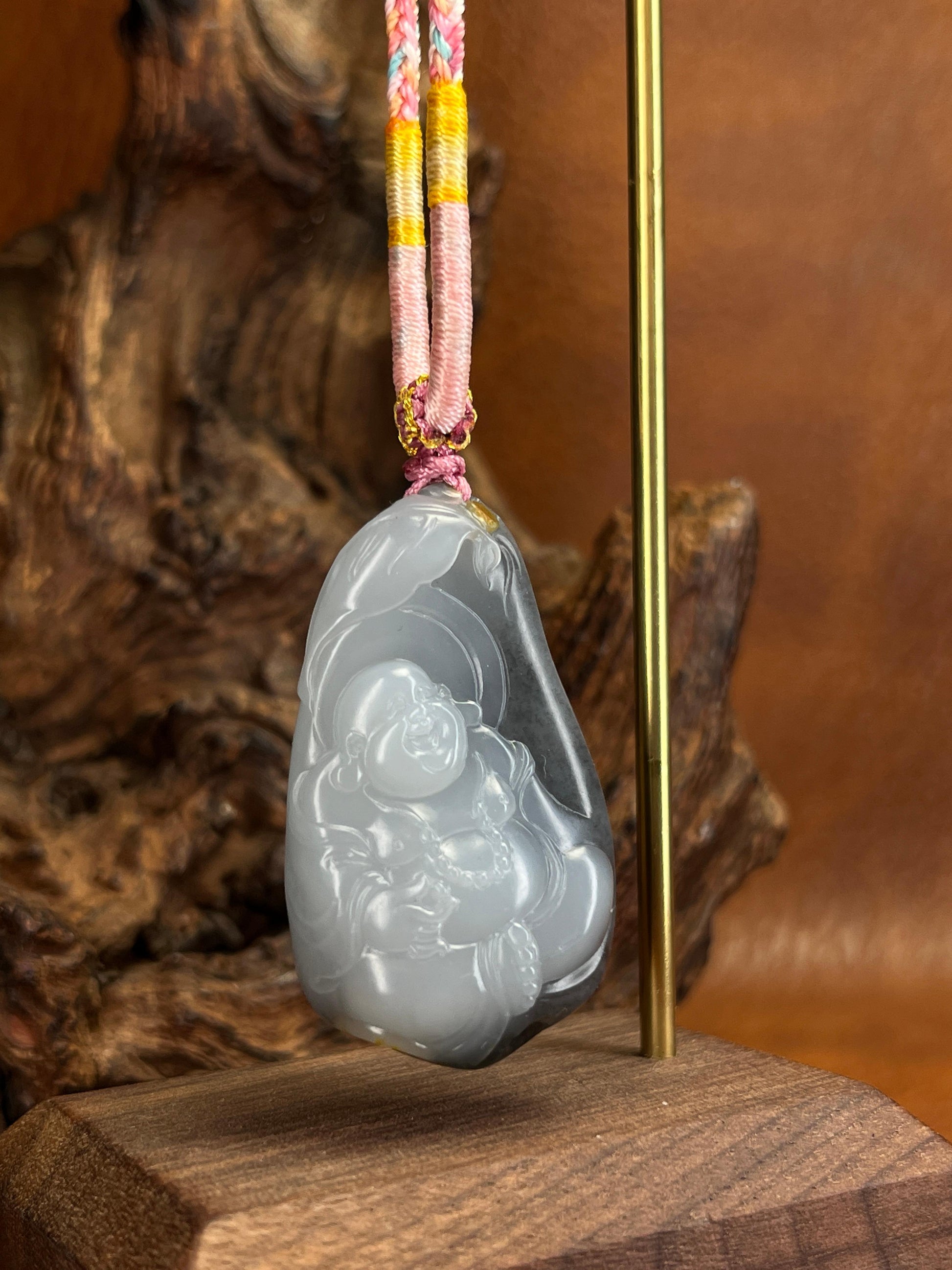 和田玉青花籽料弥勒佛雕刻挂坠（yc221989）