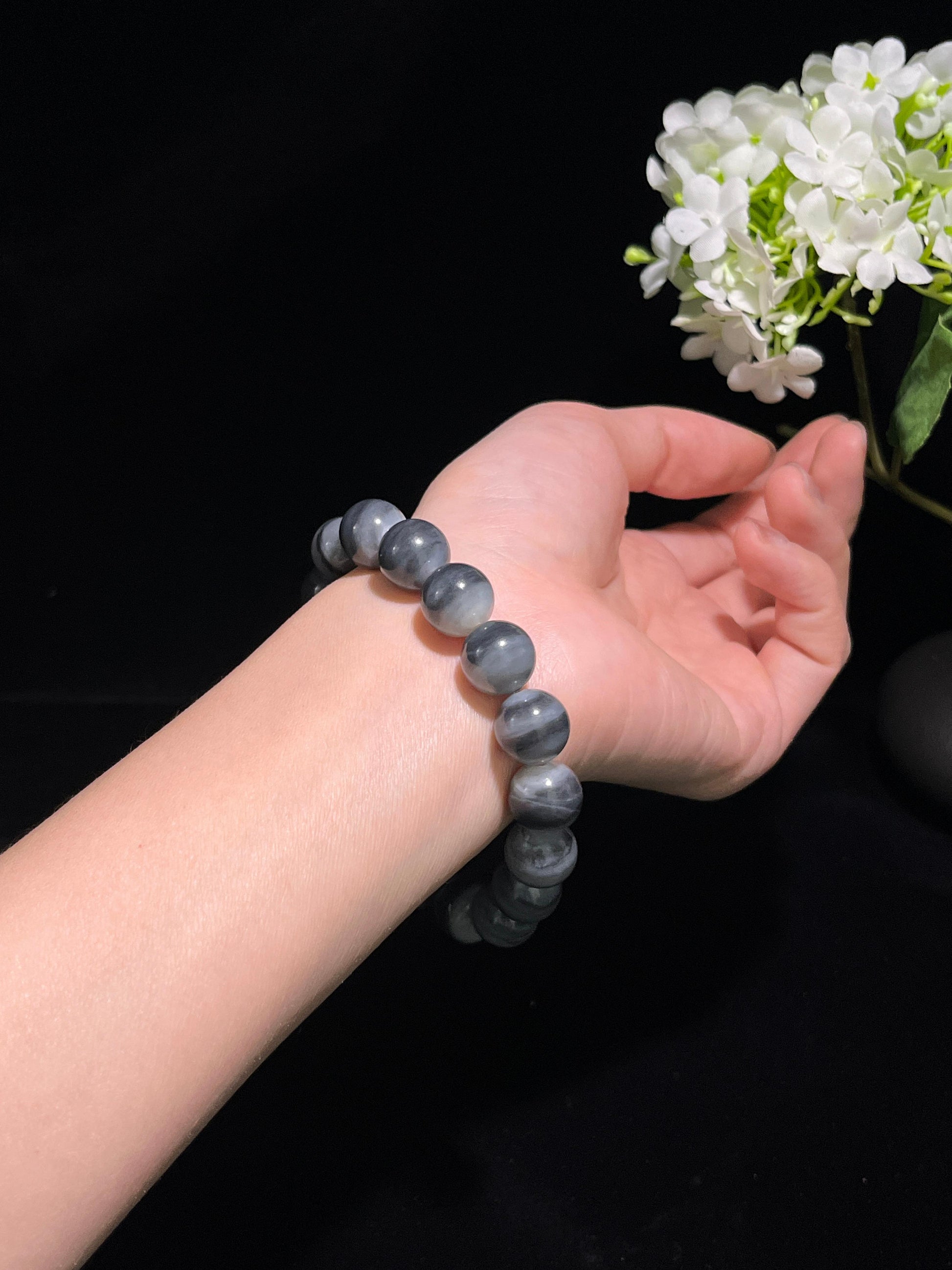 和田玉青花圆形珠手串（卡12）（yc246368）