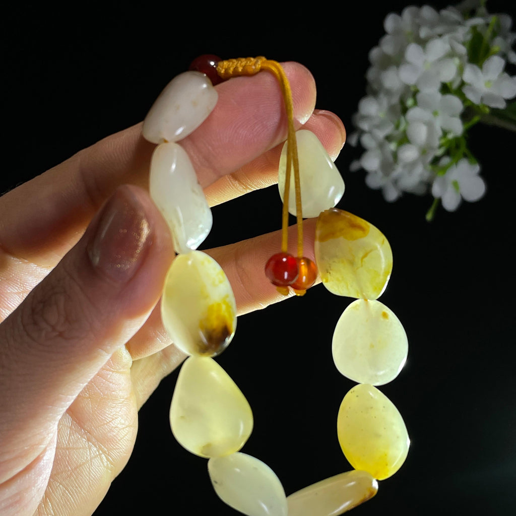 和田玉白玉青白玉红皮洒金皮原籽手串（11颗）（yc419056）