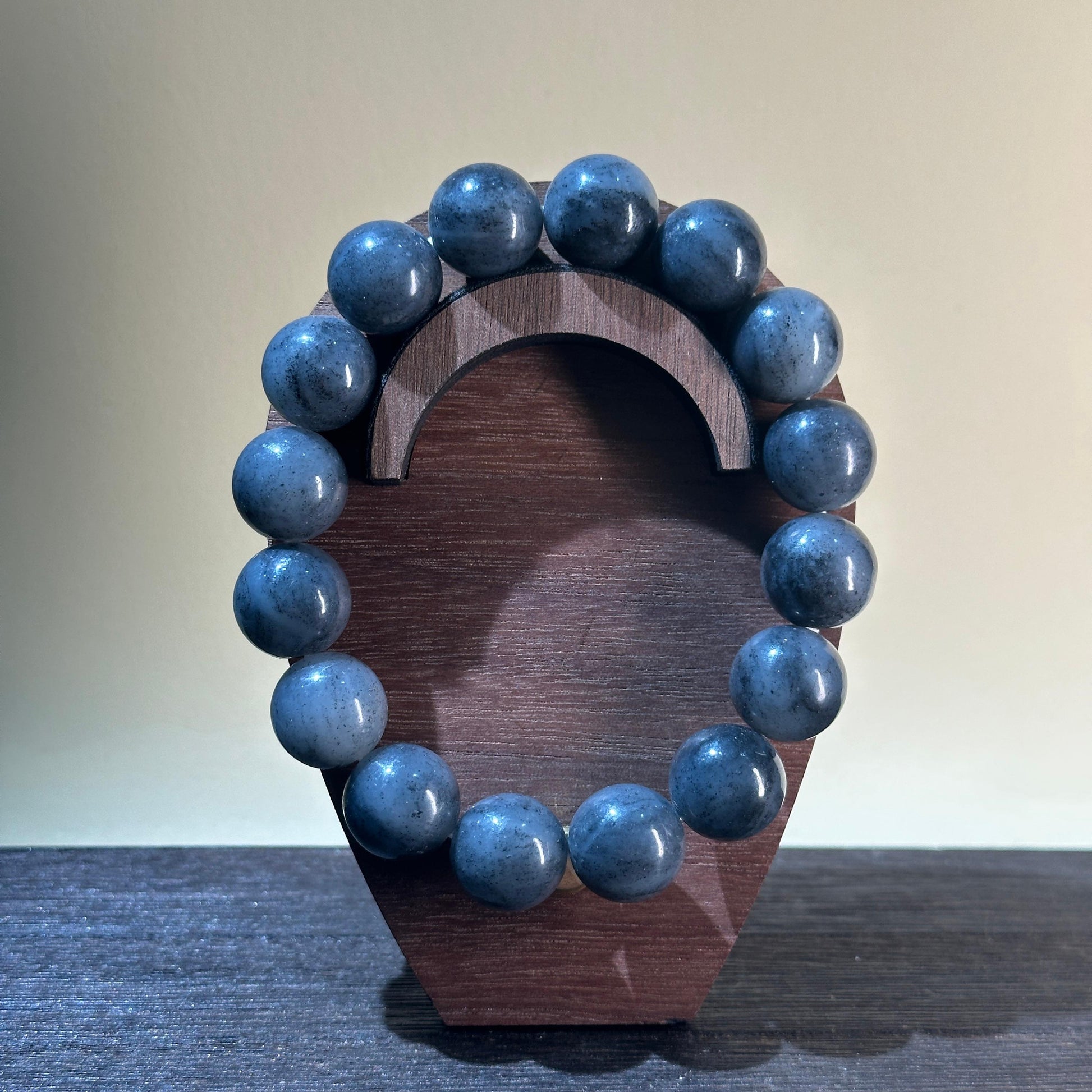 和田玉青花带皮籽料圆珠手串（16颗）（yc209185）