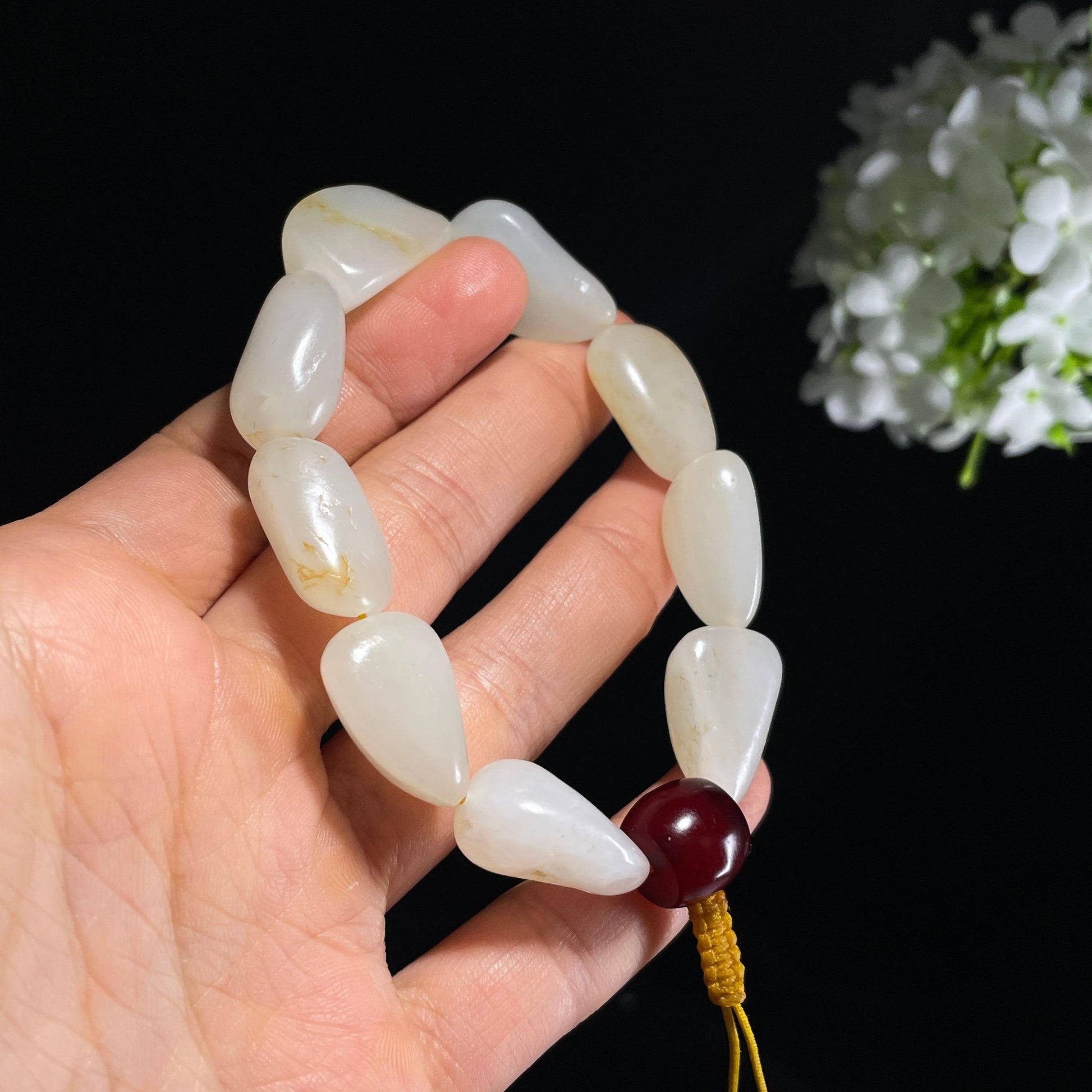 新疆天然和田玉白玉洒金皮原籽手串（yc355799）