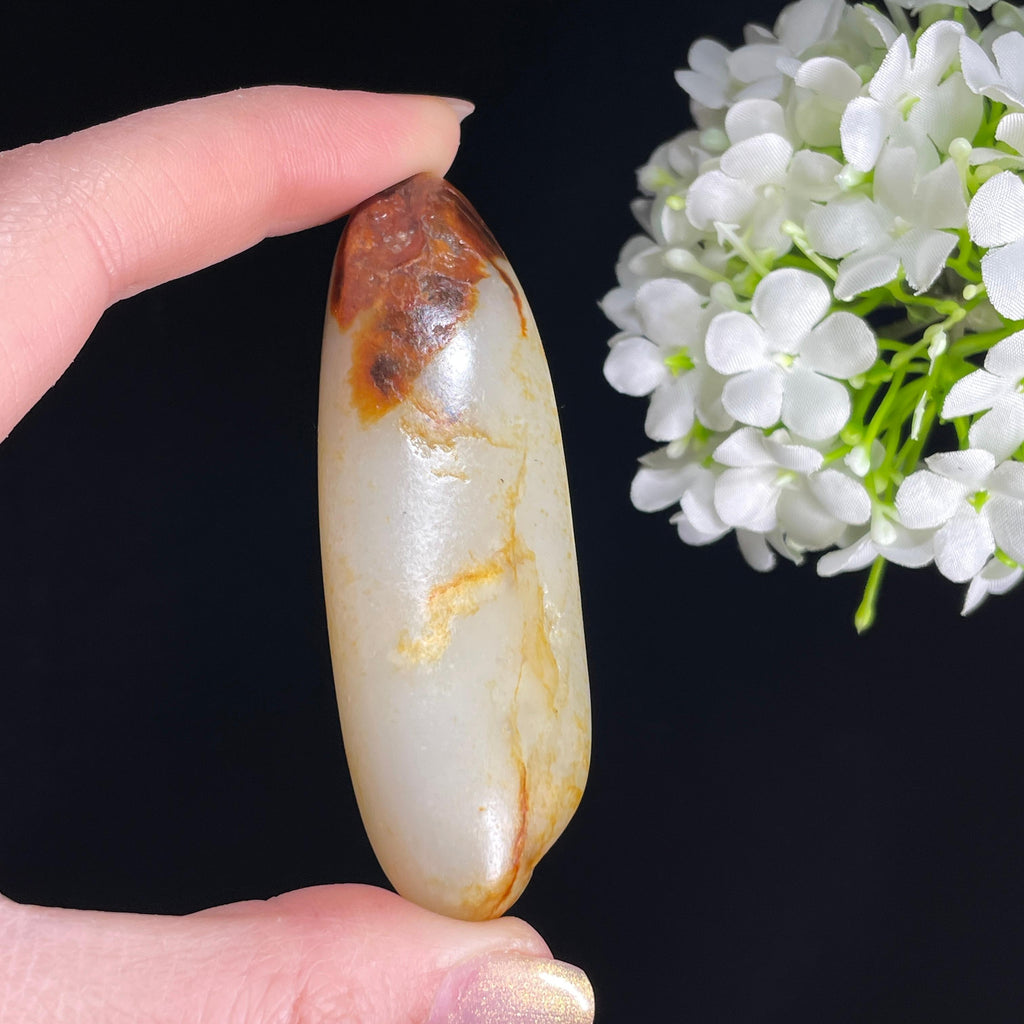 和田玉白玉“红丝暮雨”洒金皮聚红皮籽料（yc363668）